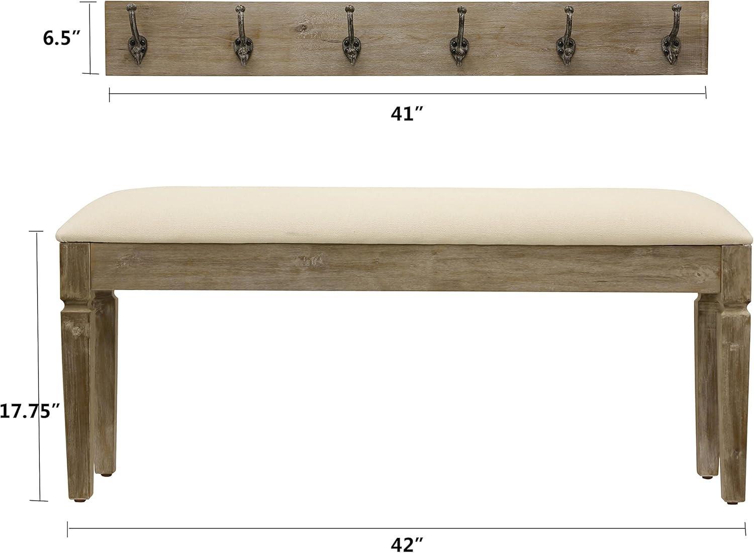 Winter White Transitional Entryway Bench and Coat Hook Set