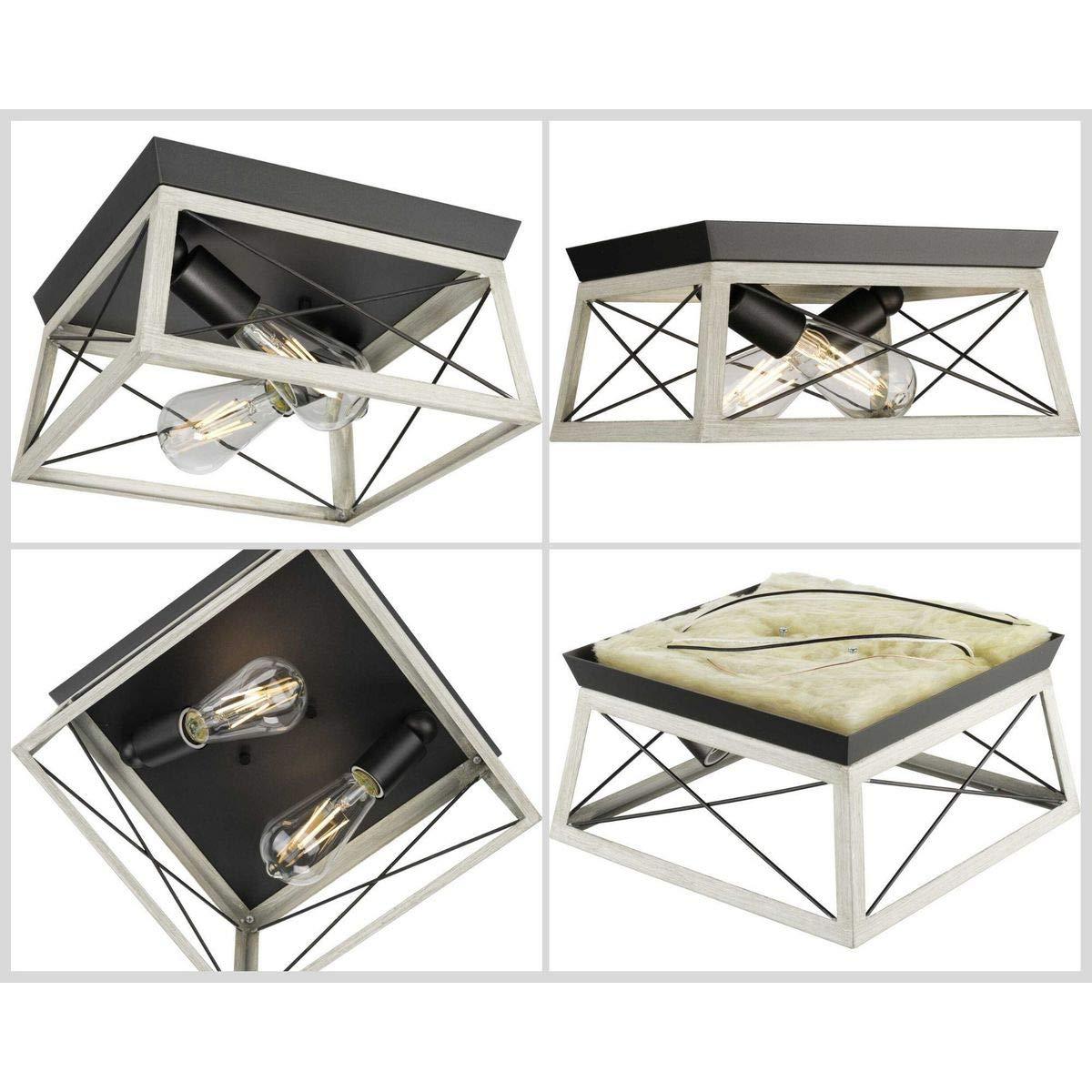 Progress Lighting Briarwood 2-Light Flush Mount, Graphite Finish, Faux-Painted Wood Enclosure, Canopy Included