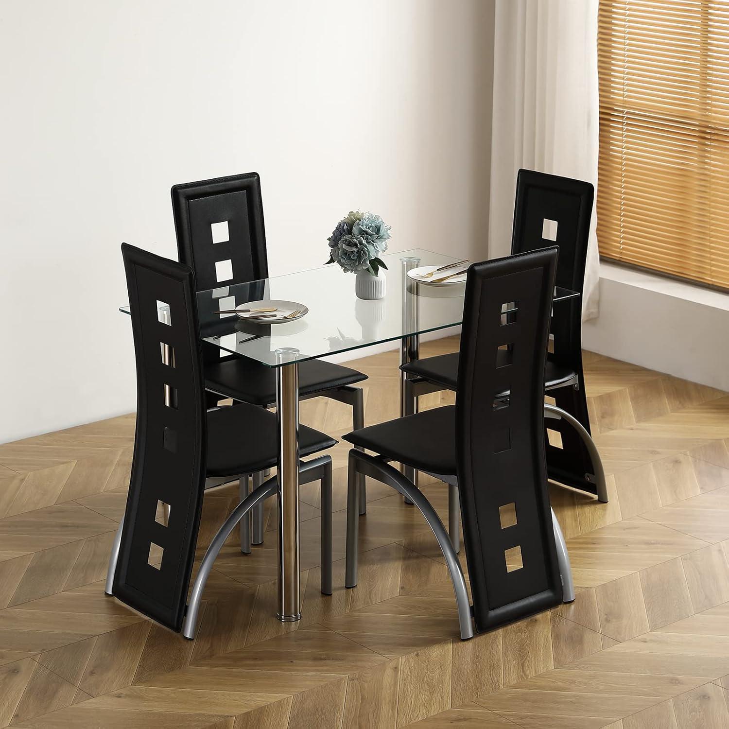 5 Pieces Dining Table Set with Glass Dining Table and 4 Chairs