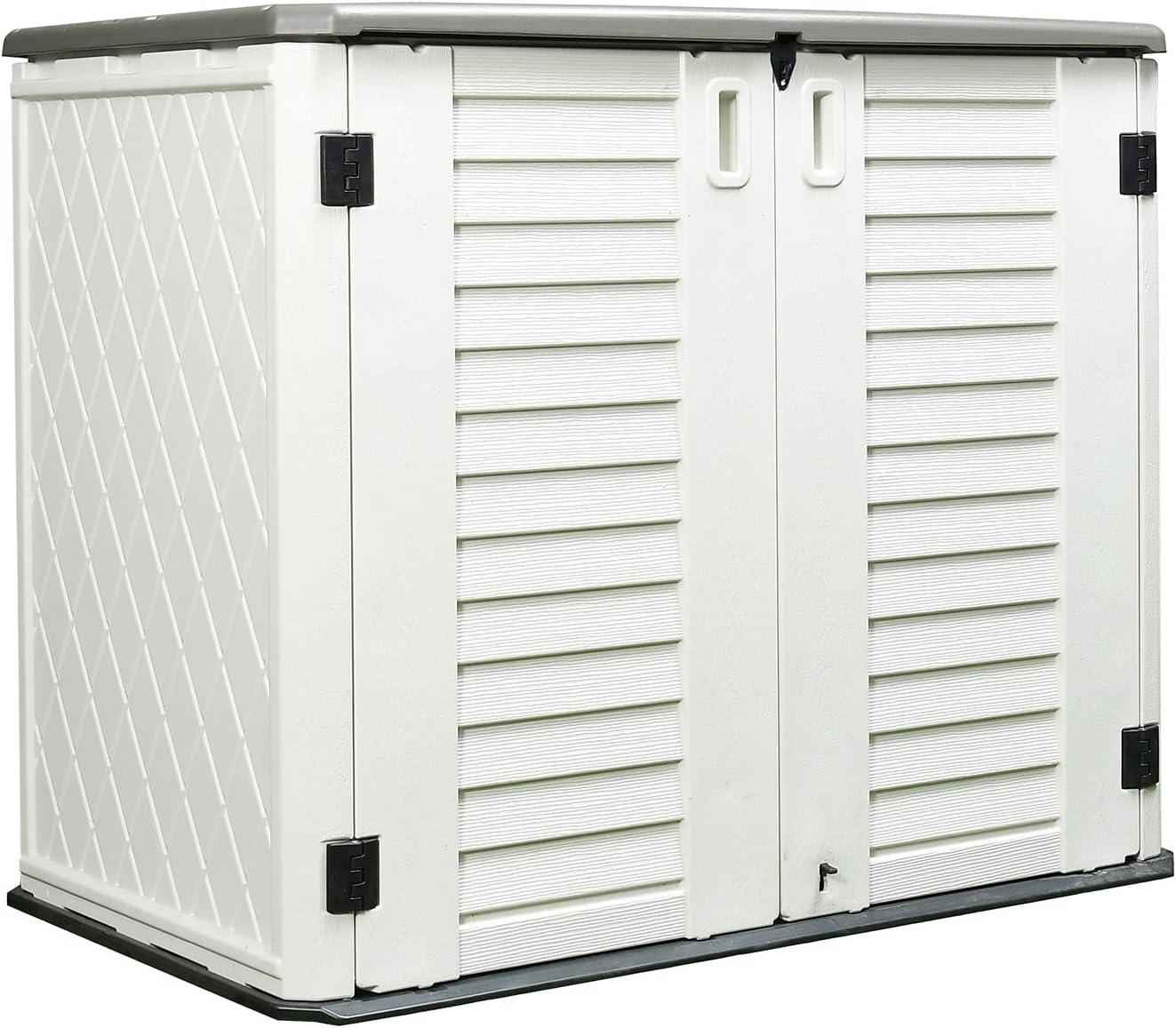 ADDOK Horizontal Storage Shed Weather Resistance, Large Outdoor Storage Cabinet Lockable, Thick HDEP Plastic Storage Unit for Backyards, Patio, Garden(26 Cu.ft/Ivory White)