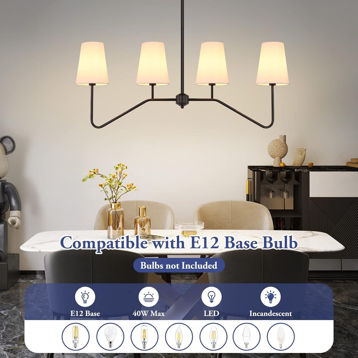 Brightever 4-Light Gold Linear Chandelier, Kicthen Island Light Fixture for Dining Room Over Table, Modern Pendant Lighting with White Fabric Shades for Pool Table, E12 Base (Bulb not Included)