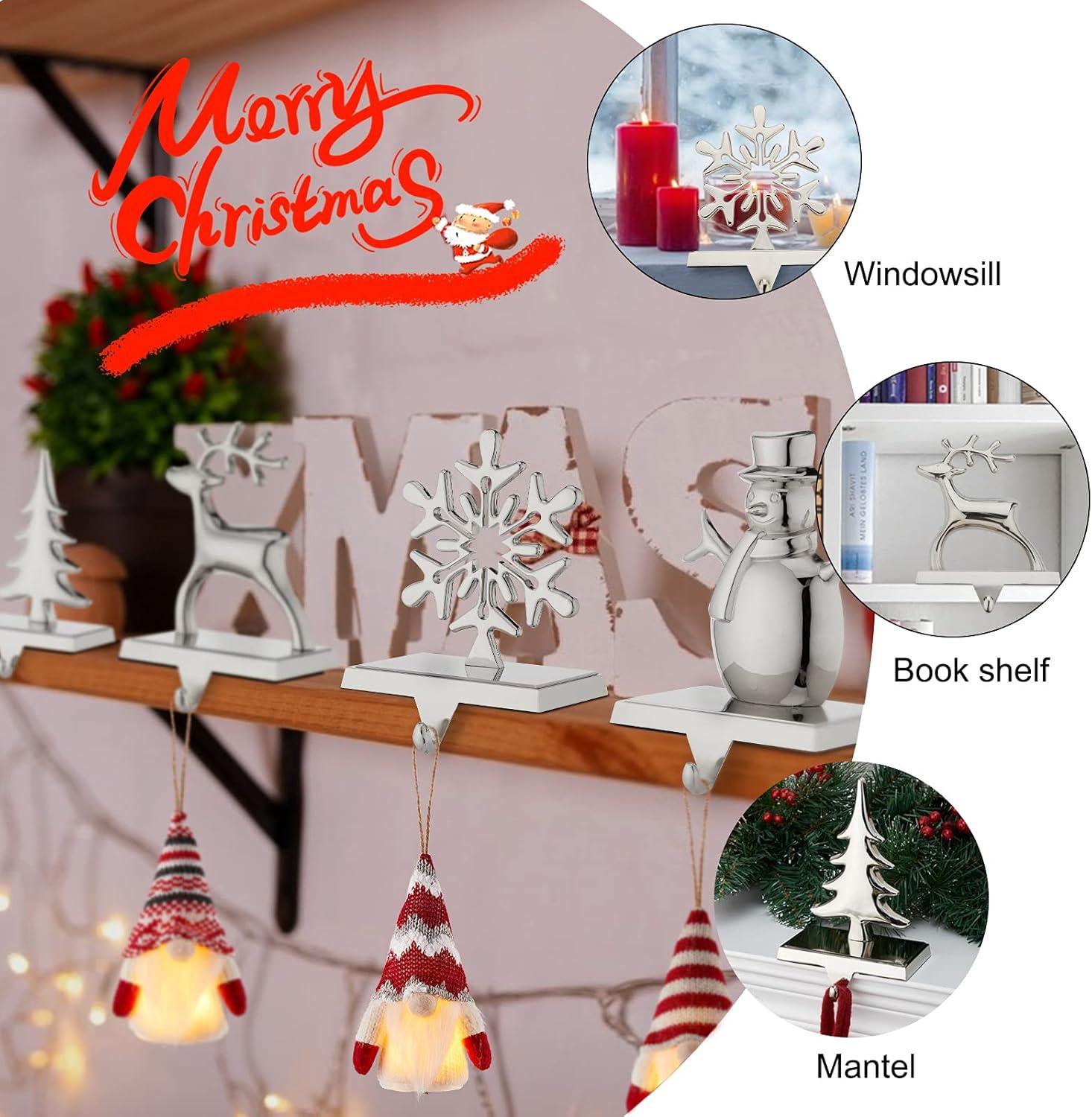 Silver Metal Christmas Stocking Holders Set of 4