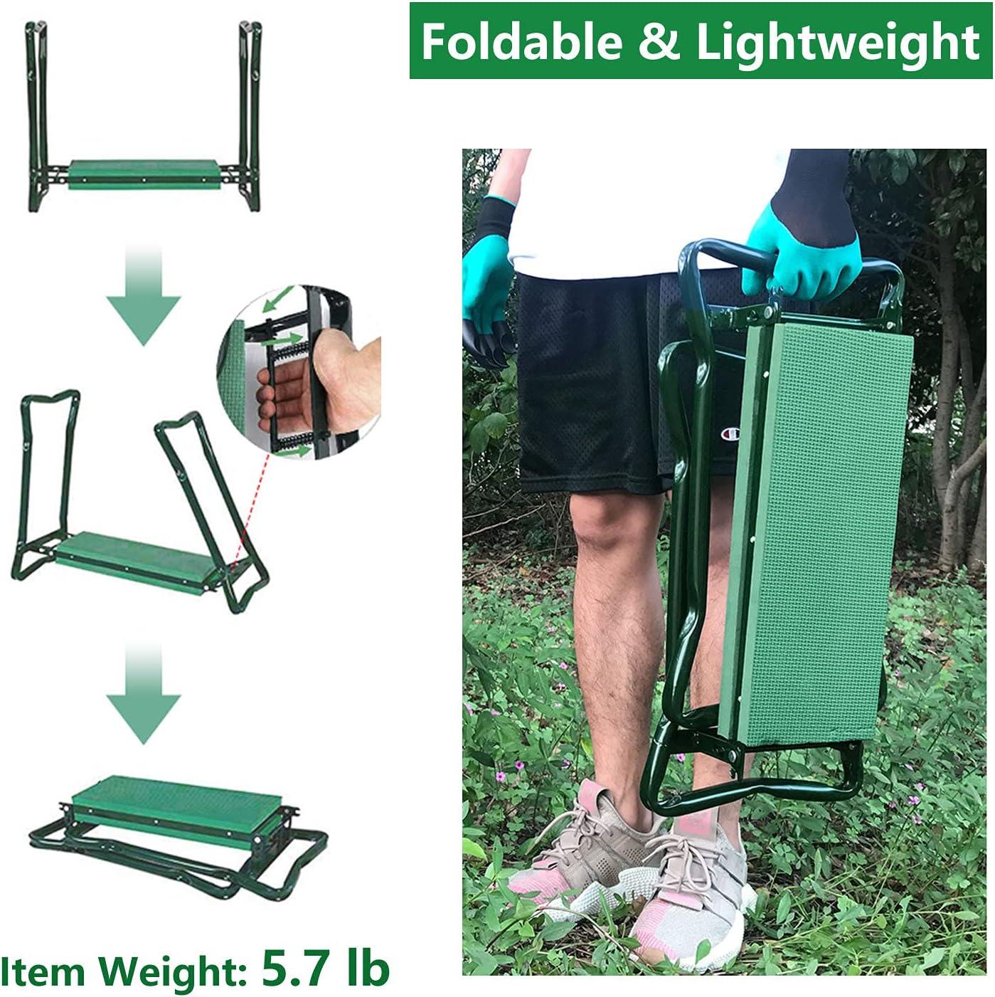 Green Steel Folding Garden Kneeler and Seat with Tool Pouch