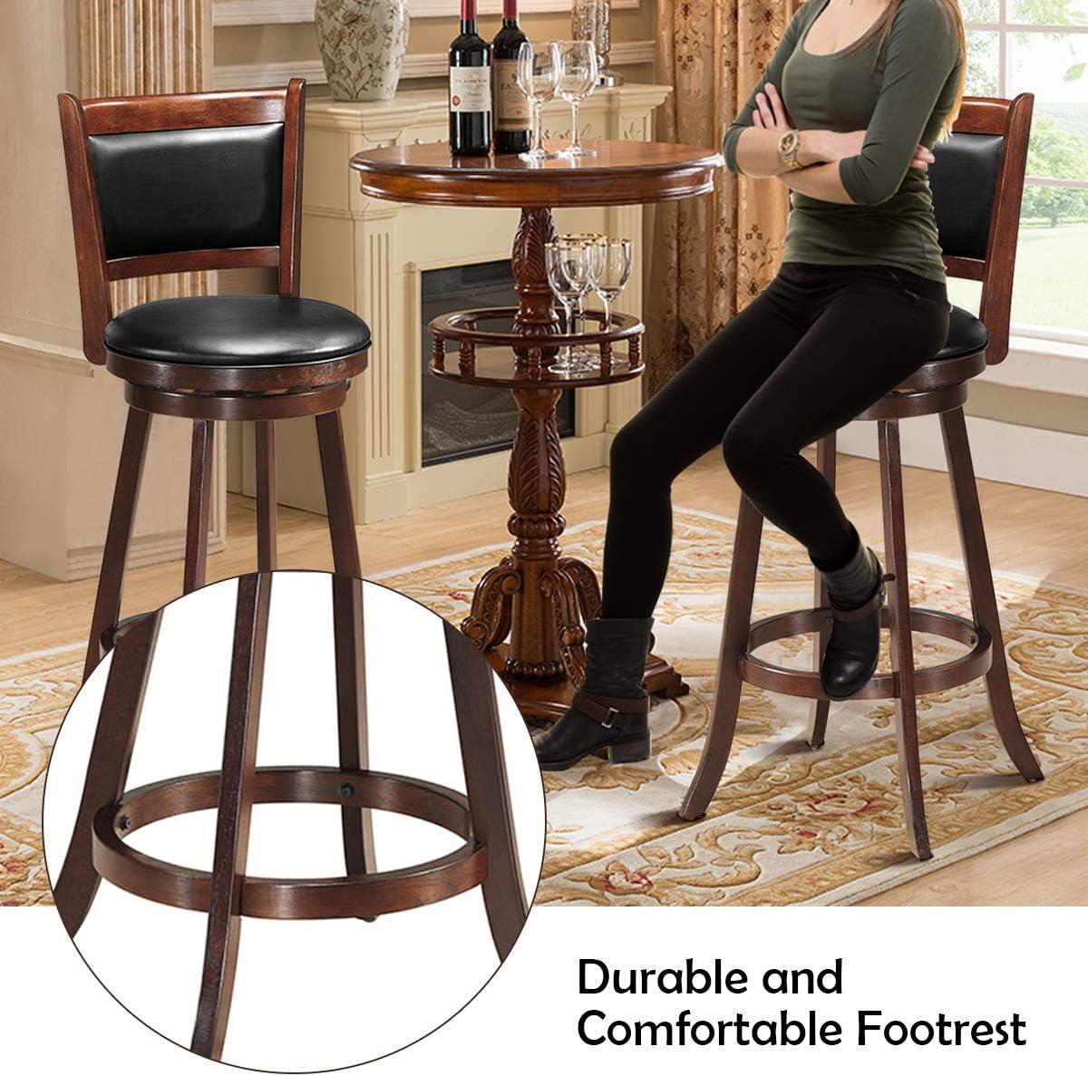 Costway Set of 2 29'' Swivel Bar Height Stool Wood Dining Chair Upholstered Seat Panel Back Espresso