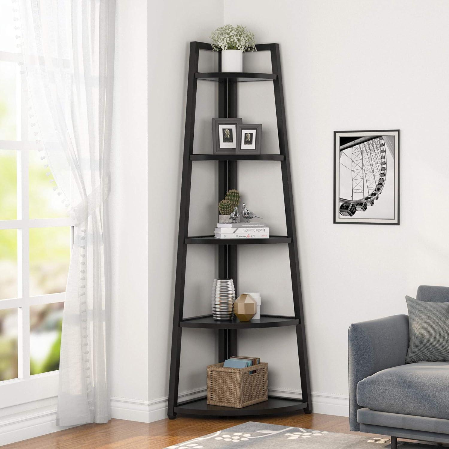 Hommoo 5-Tier Corner Shelf, 70" Tall Corner Ladder Shelf Small Bookshelf White