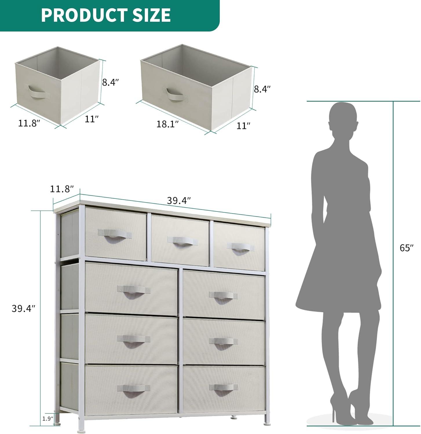 Uforic Drawer Dressers For Bedroom, 9 Storage Dresser Fabric Unit for Living Room, Hallway, and Closets, Cream White