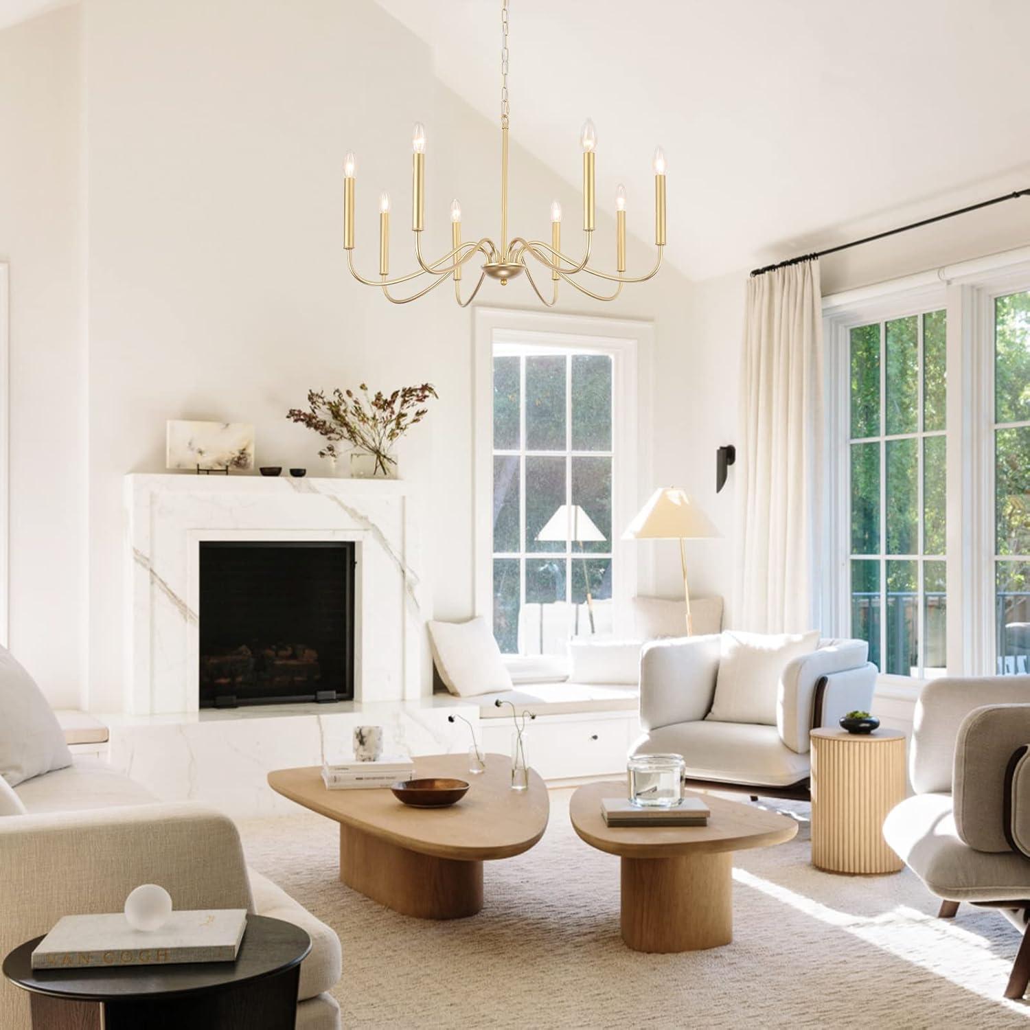 Generies Antique Gold Farmhouse Chandelier, 8 Light Rustic Lighting Fixture Modern Industrial Candle Ceiling Light for Dining Room, Bedroom, Foyer, Living Room, Kitchen Island, Entryway