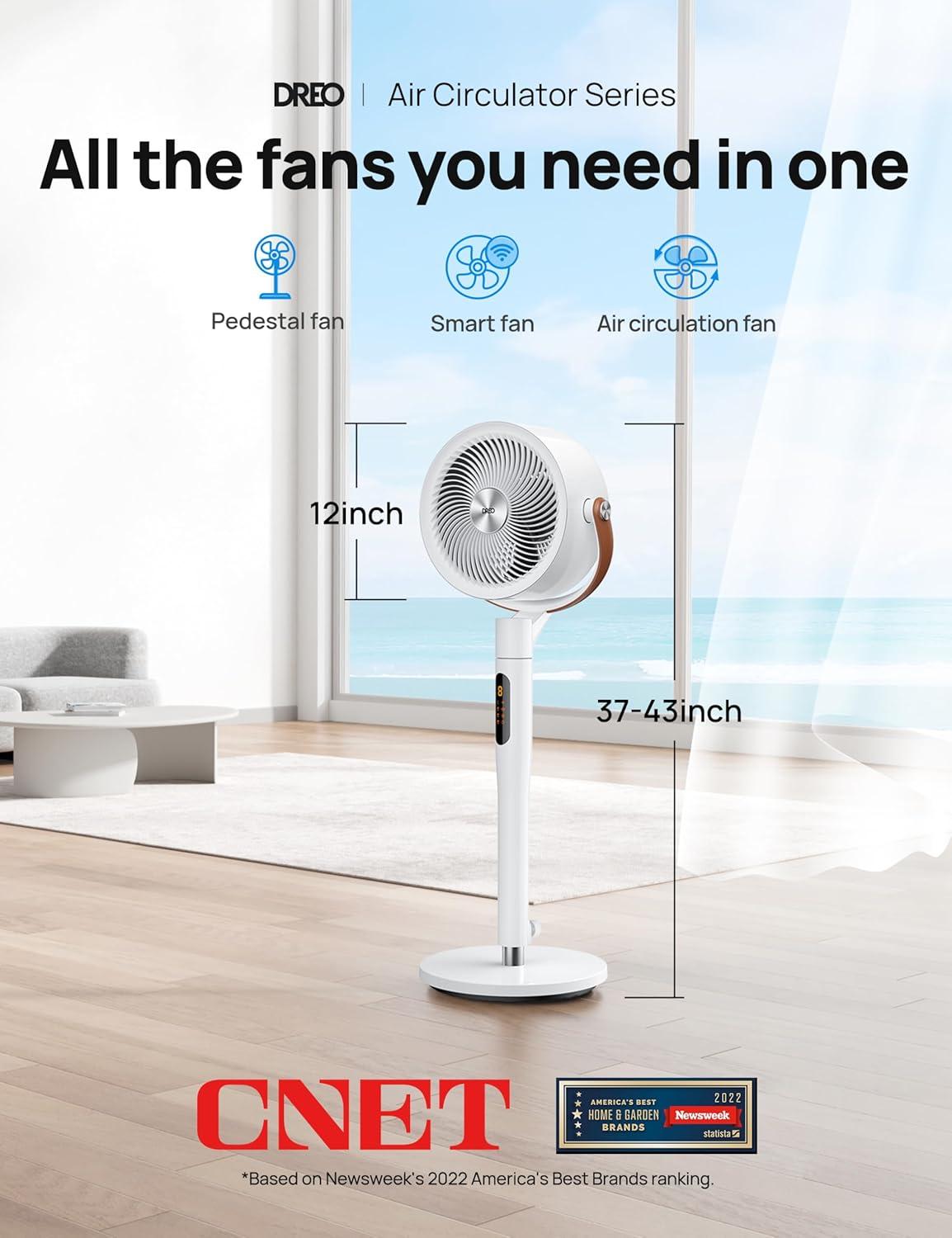 43'' White Adjustable Height Smart Oscillating Floor Fan