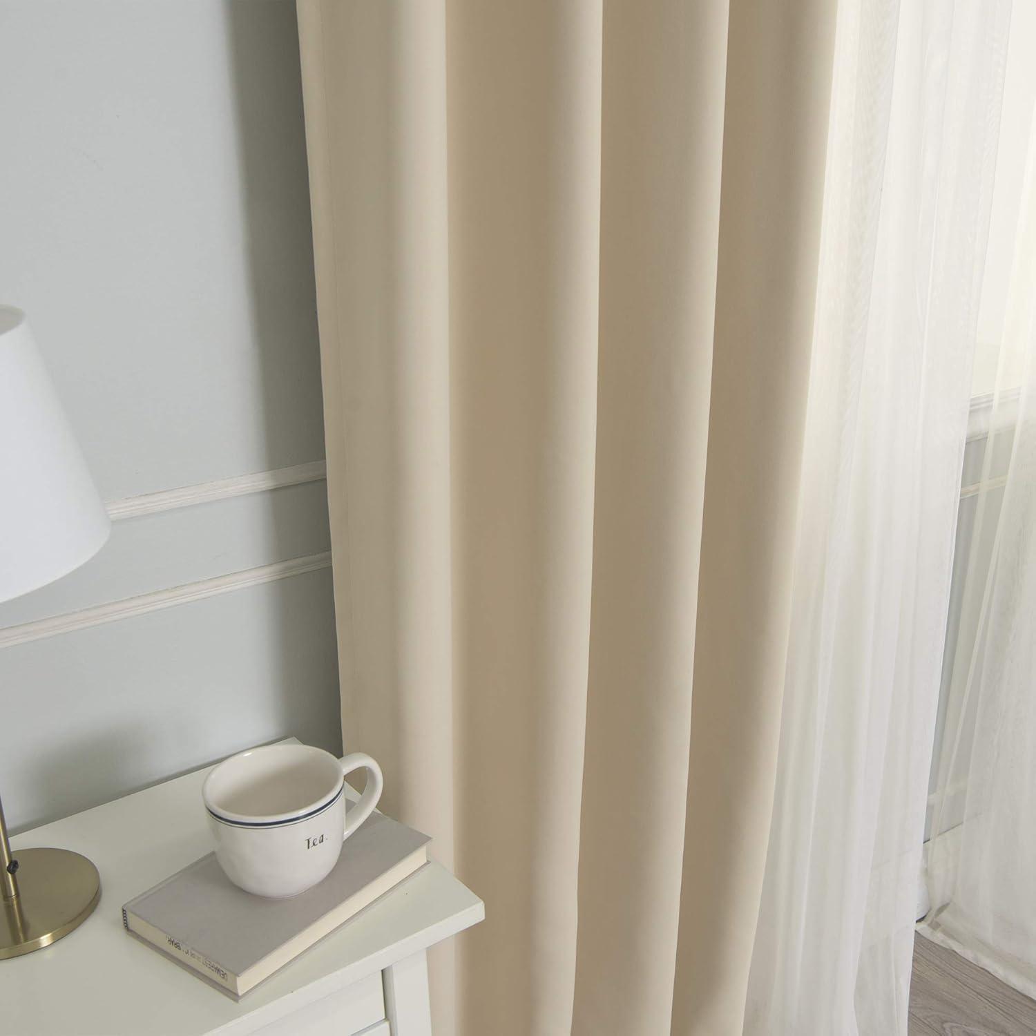 Best Home Fashion Mix & Match Tulle Sheer Lace & Blackout Curtain Set, Antique Bronze Grommet Top, Beige, 52"W X 96"L, (2 Curtains and 2 Sheer curtains)