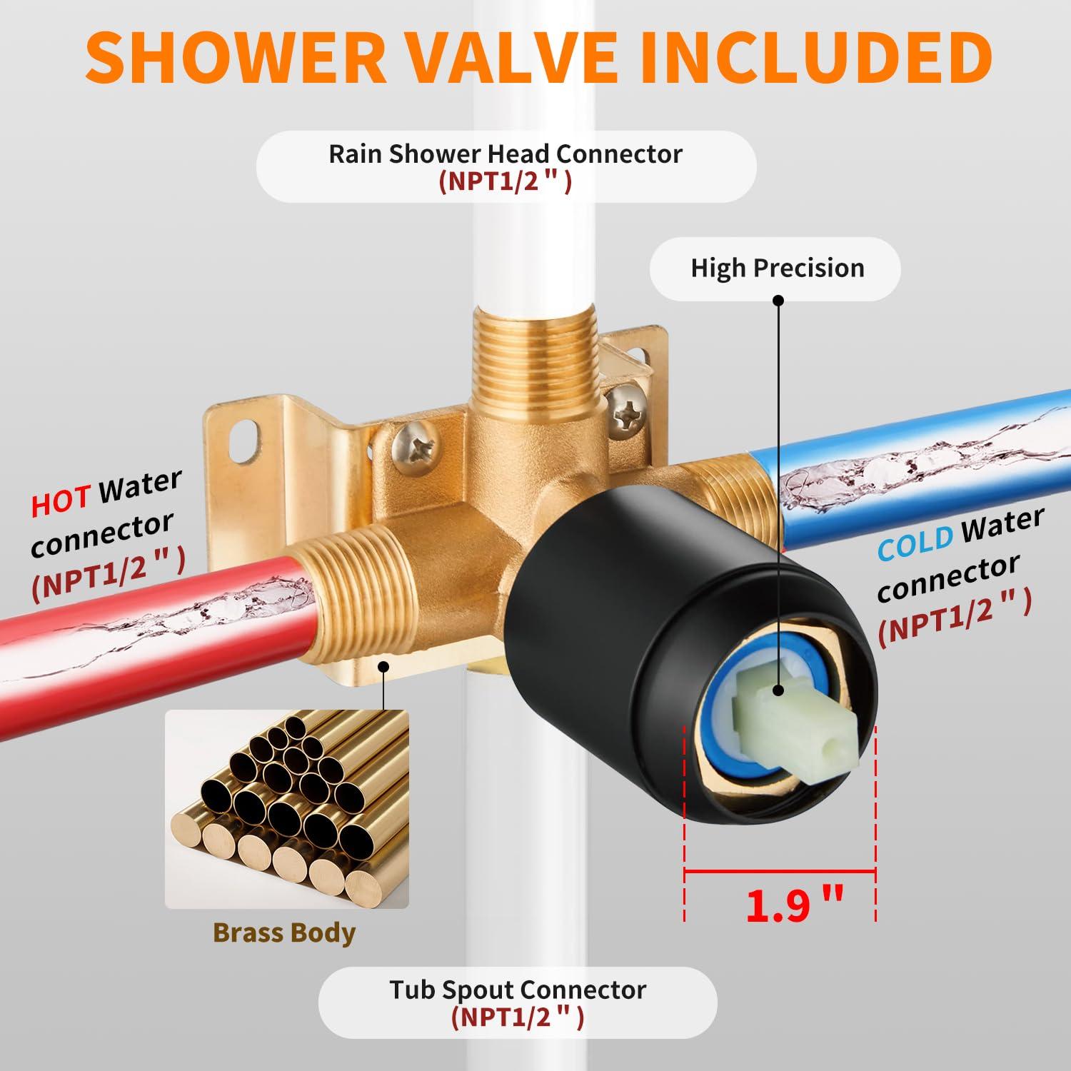 Matte Black Shower Faucet Set Bathroom Rain Shower System 8in Shower Head Combo