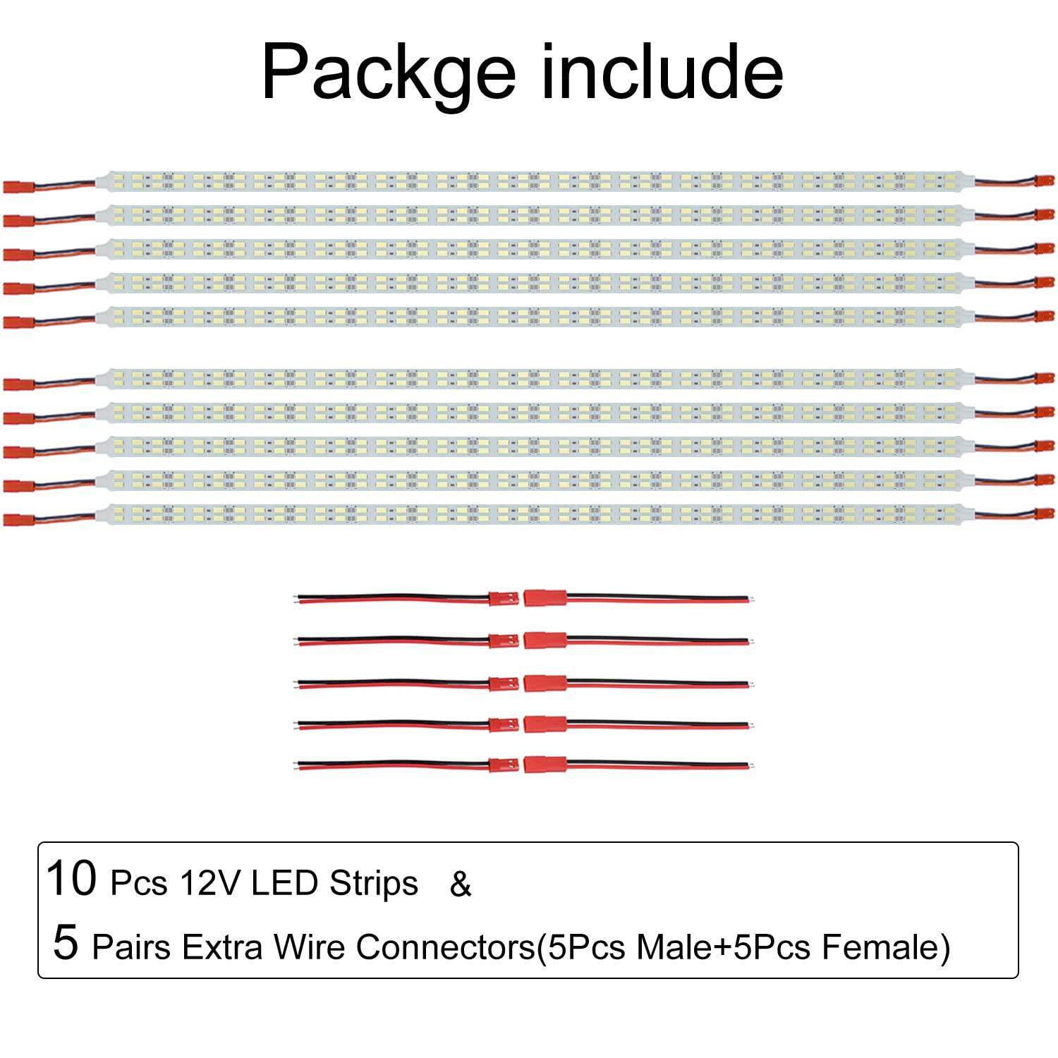 ICIH Under Cabinet LED Light 10Pack 12v LED Light Strip Rigid Super Bright White 6000K SMD5630 9W 84LED Double Row 0.5m/20in for Kitchen Cabinet,Counter,Showcase Vehicle Replace