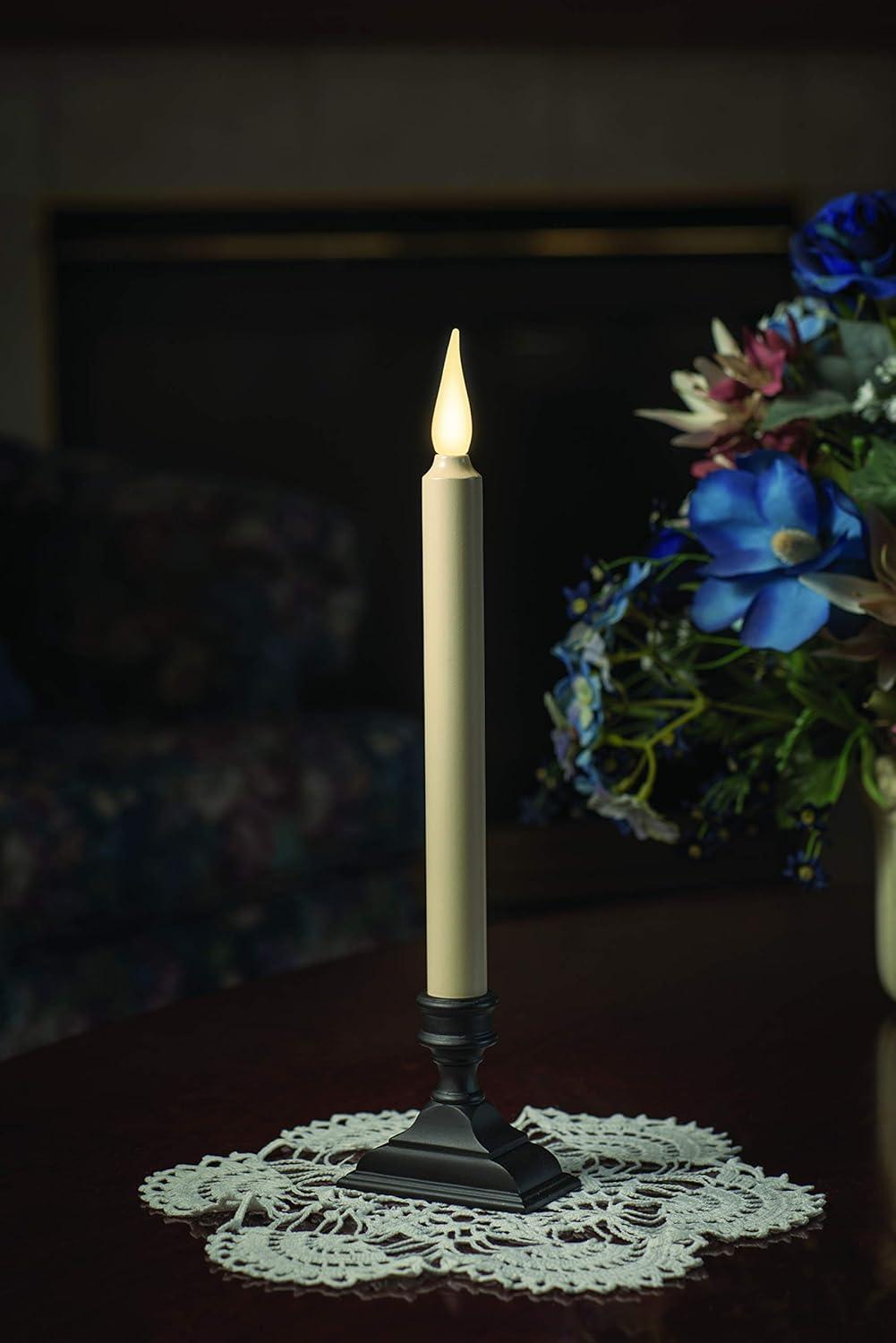 Xodus Innovations FPC1650-4 Battery Operated Flameless 12-Inch Taper Candle with Base, 3D Warm White Flickering Flame, 6-Hour Automatic Timer, Pack of 4