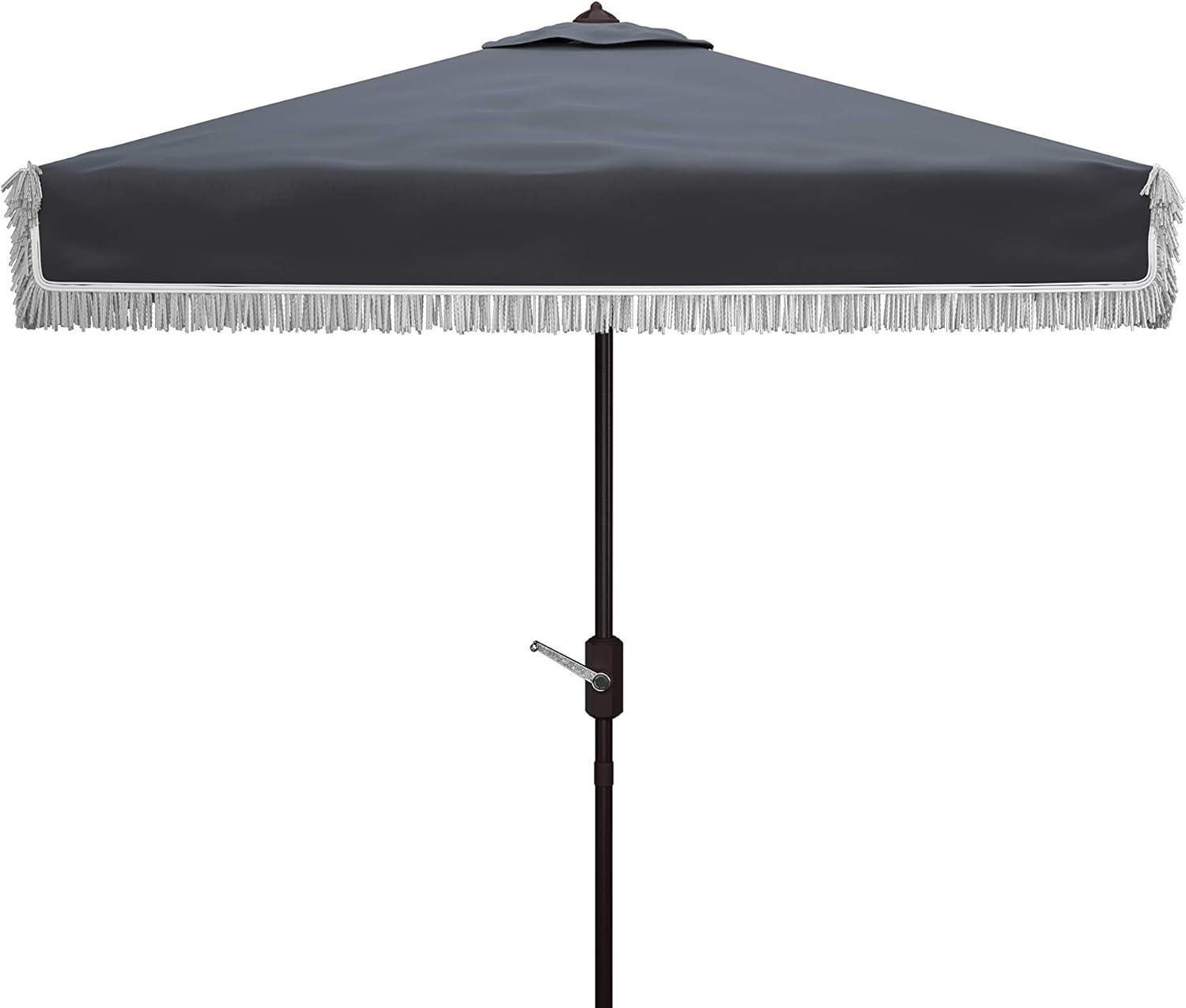 Milan Fringe 7.5 Ft Square Crank Umbrella - PAT8408 - Navy/White - Safavieh