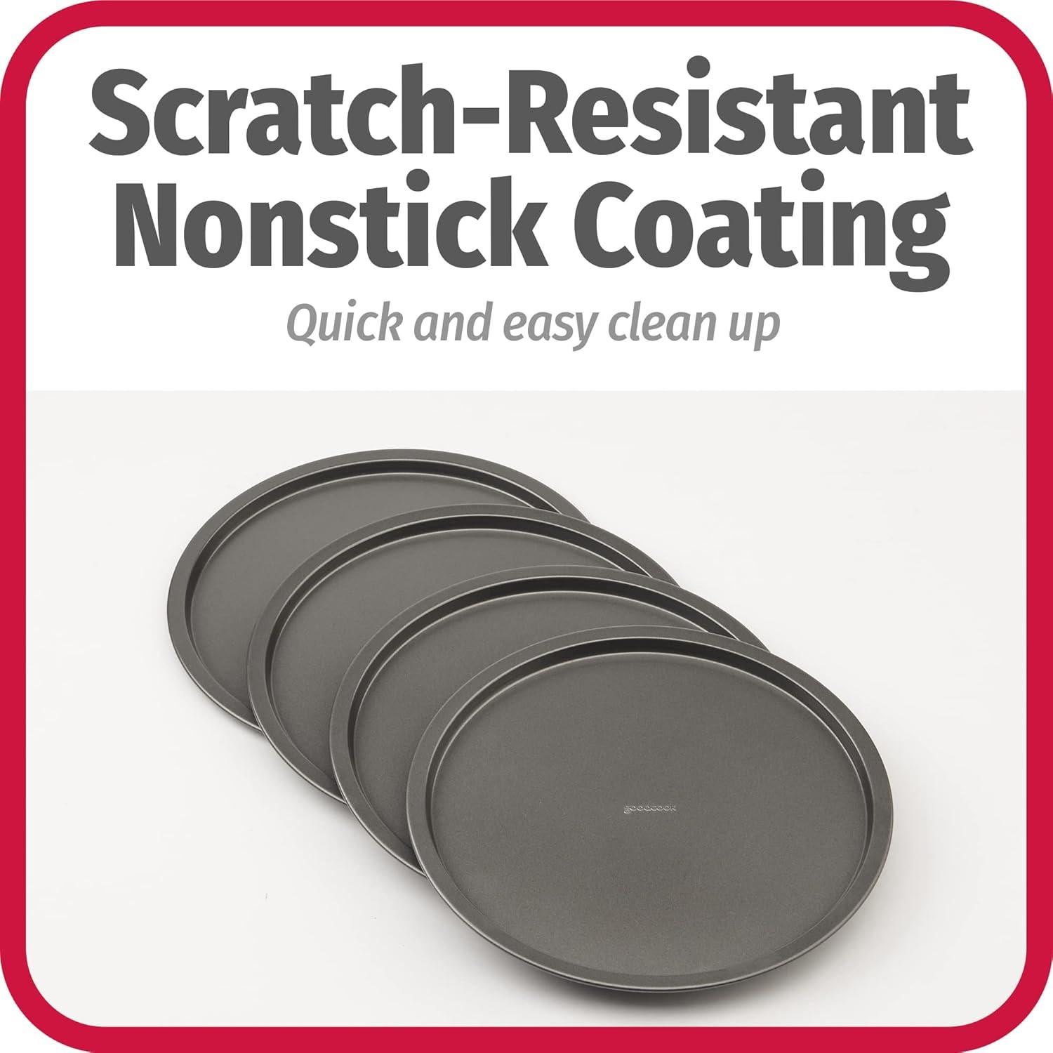 GoodCook Set of 4 Nonstick Steel 10" Personal Pizza Pans Set, Gray