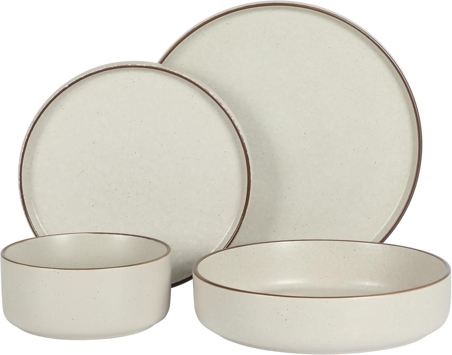 Gibson Elite Gelston Stoneware Matte Reactive Glaze 16 Piece Plates and Bowl Dinnerware Set - Cream