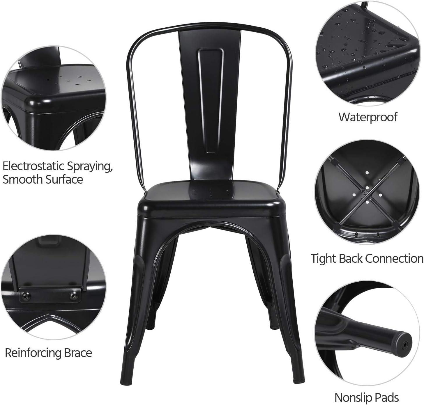 Xayoca Metal Dining Chairs Set of 4 Black High Back Industrial Chairs Indoor/Outdoor Chic Dining Bistro Cafe Side Barstool Bar Chair Coffee Chair