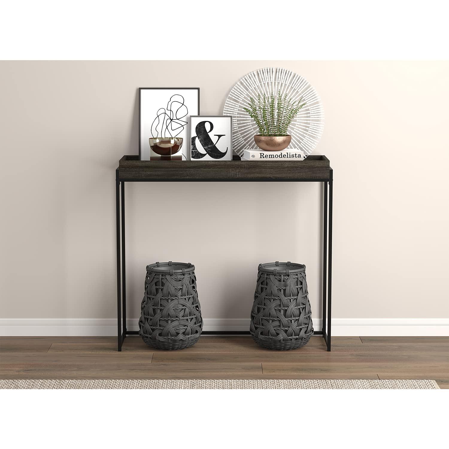 Safdie & Co. 39.5"L Sunken Tray Console Table in Dark Grey