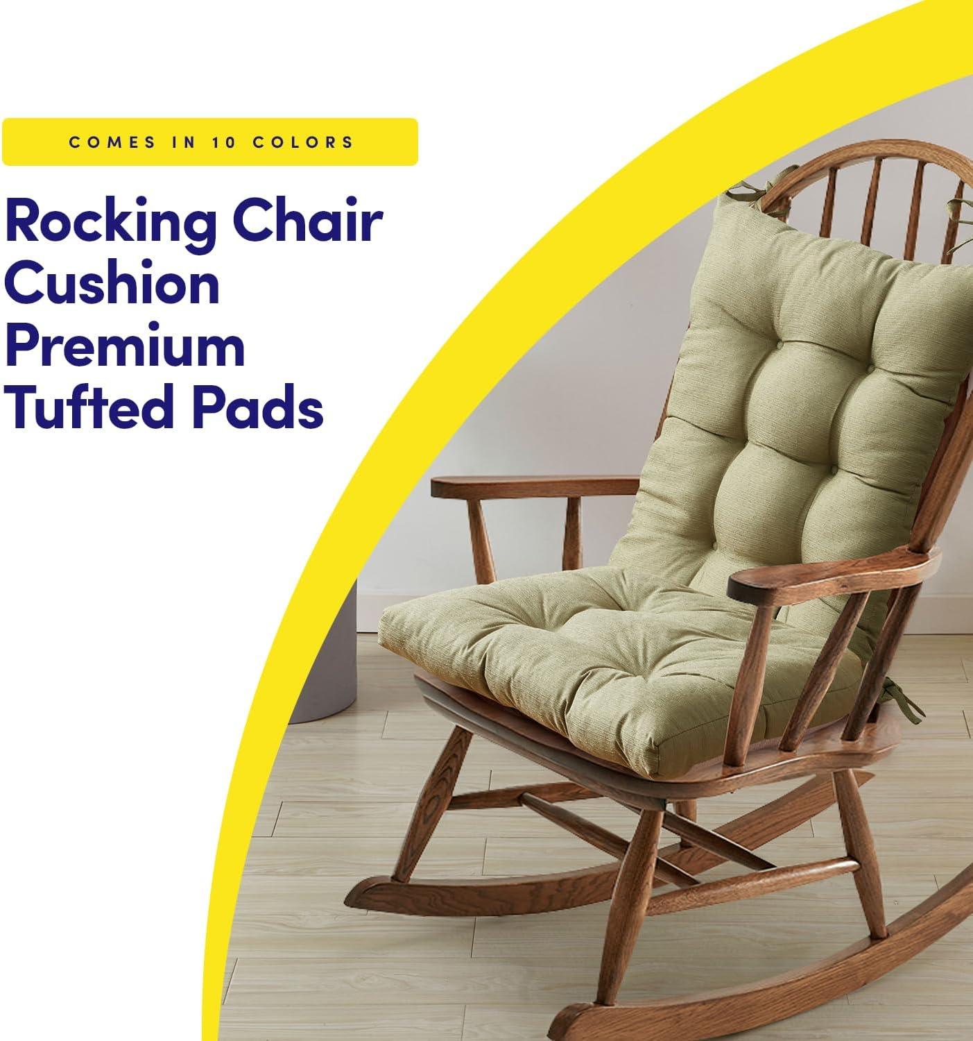 Rocking Chair Cushion 2 Piece Tufted Non Slip Set of Upper and Lower Cushions, Sage