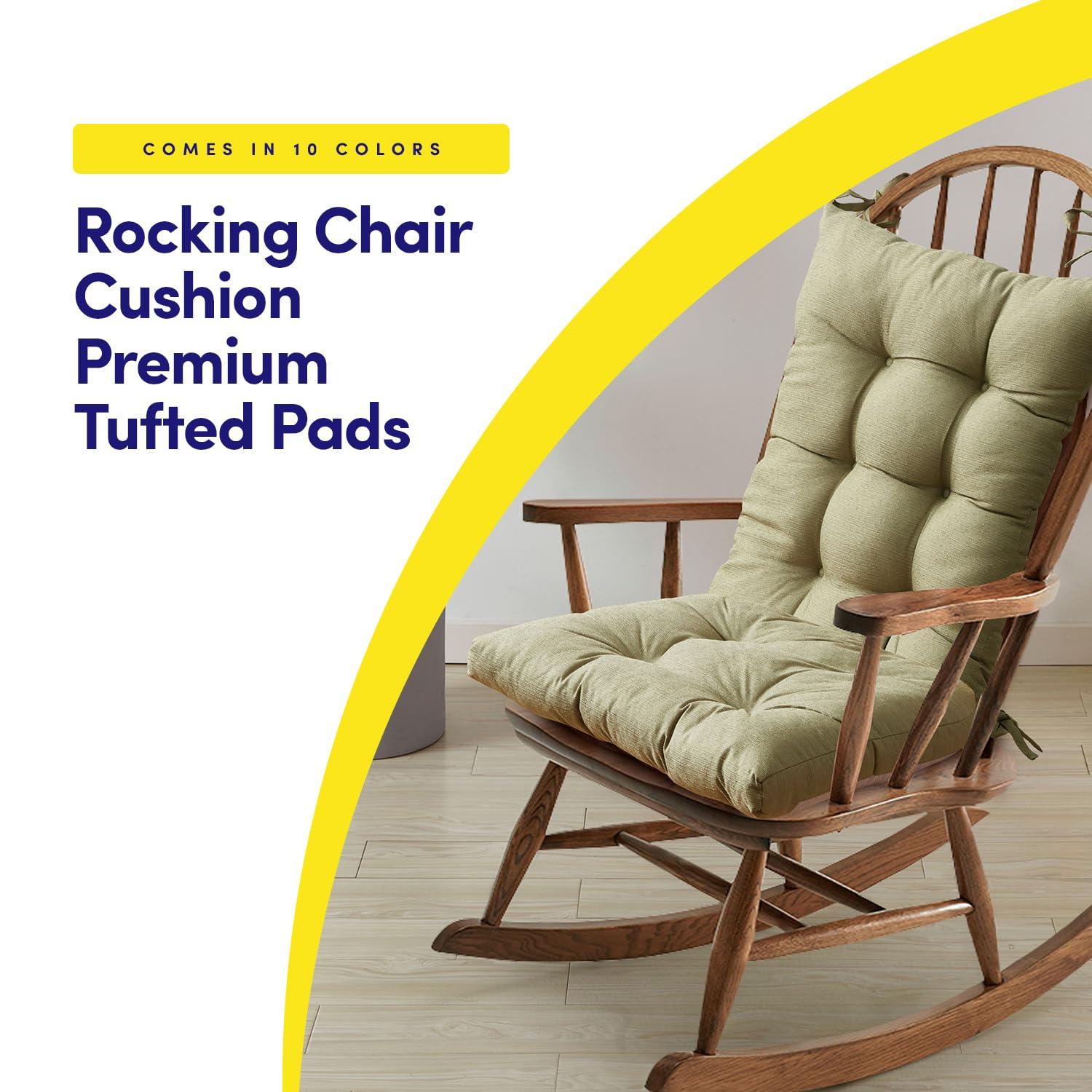 Rocking Chair Cushion 2 Piece Tufted Non Slip Set of Upper and Lower Cushions, Sage