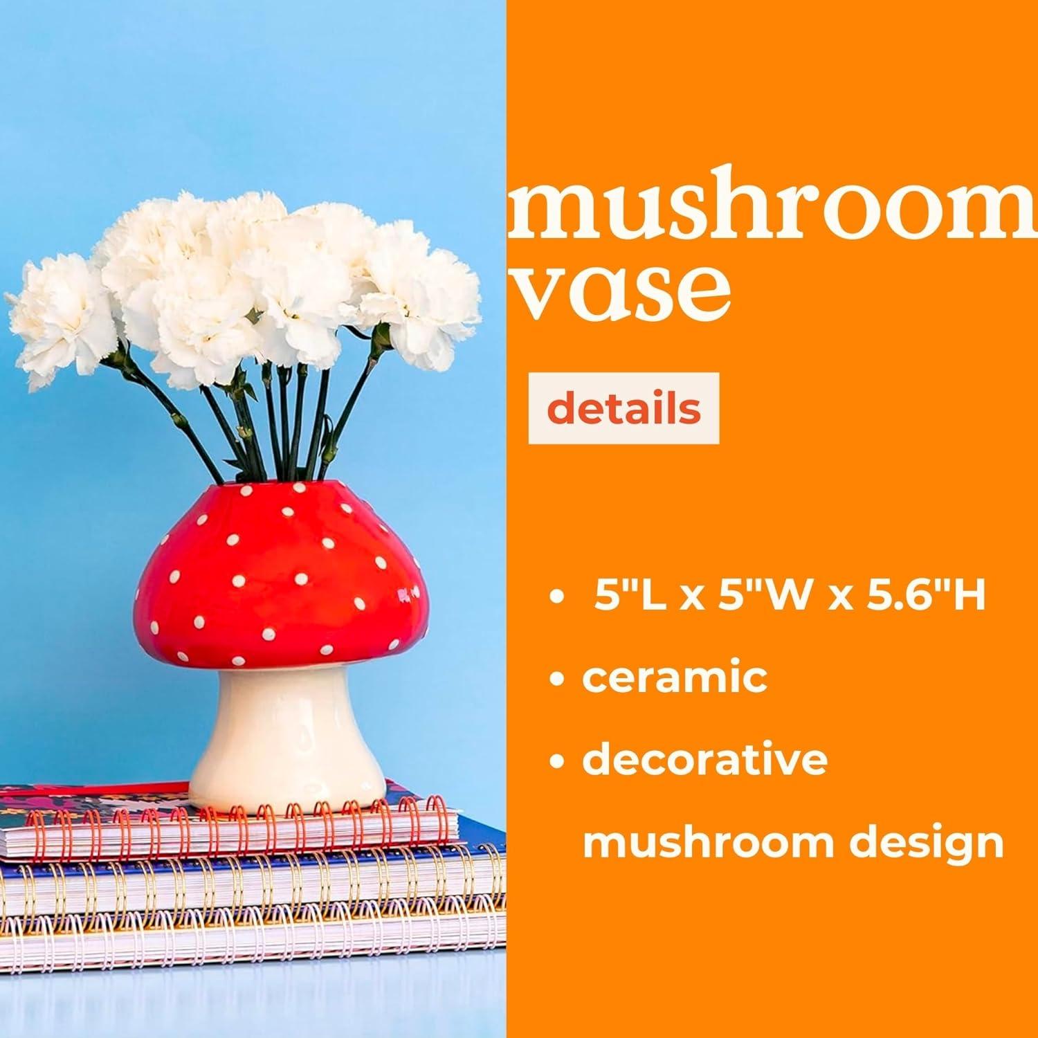 ban.do Decorative Mushroom Vase, Trendy Flower Vase, Cottagecore Room Decor, Unique Ceramic Vase for Home/Kitchen/Office Decorations