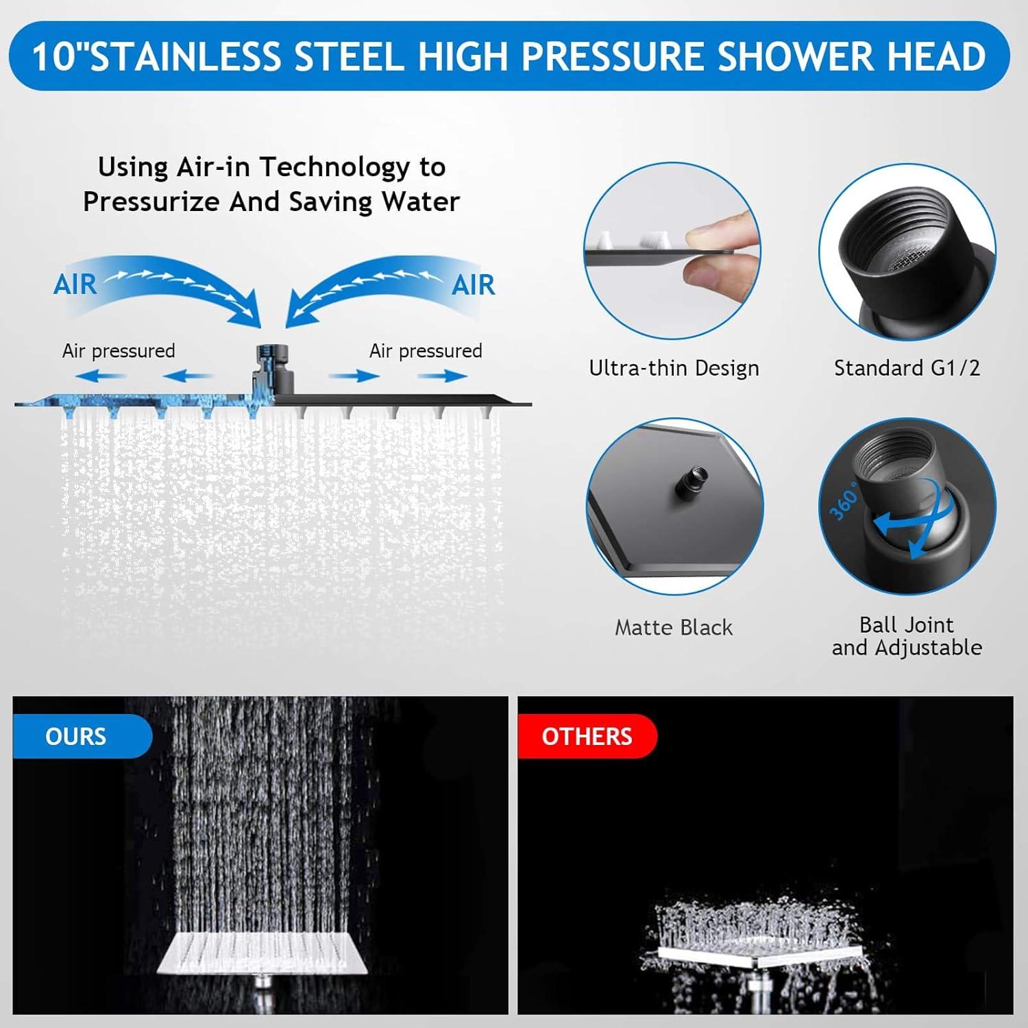 Shower Head Combo,10 Inch High Pressure Rain Shower Head with 11 Inch Adjustable Extension Arm