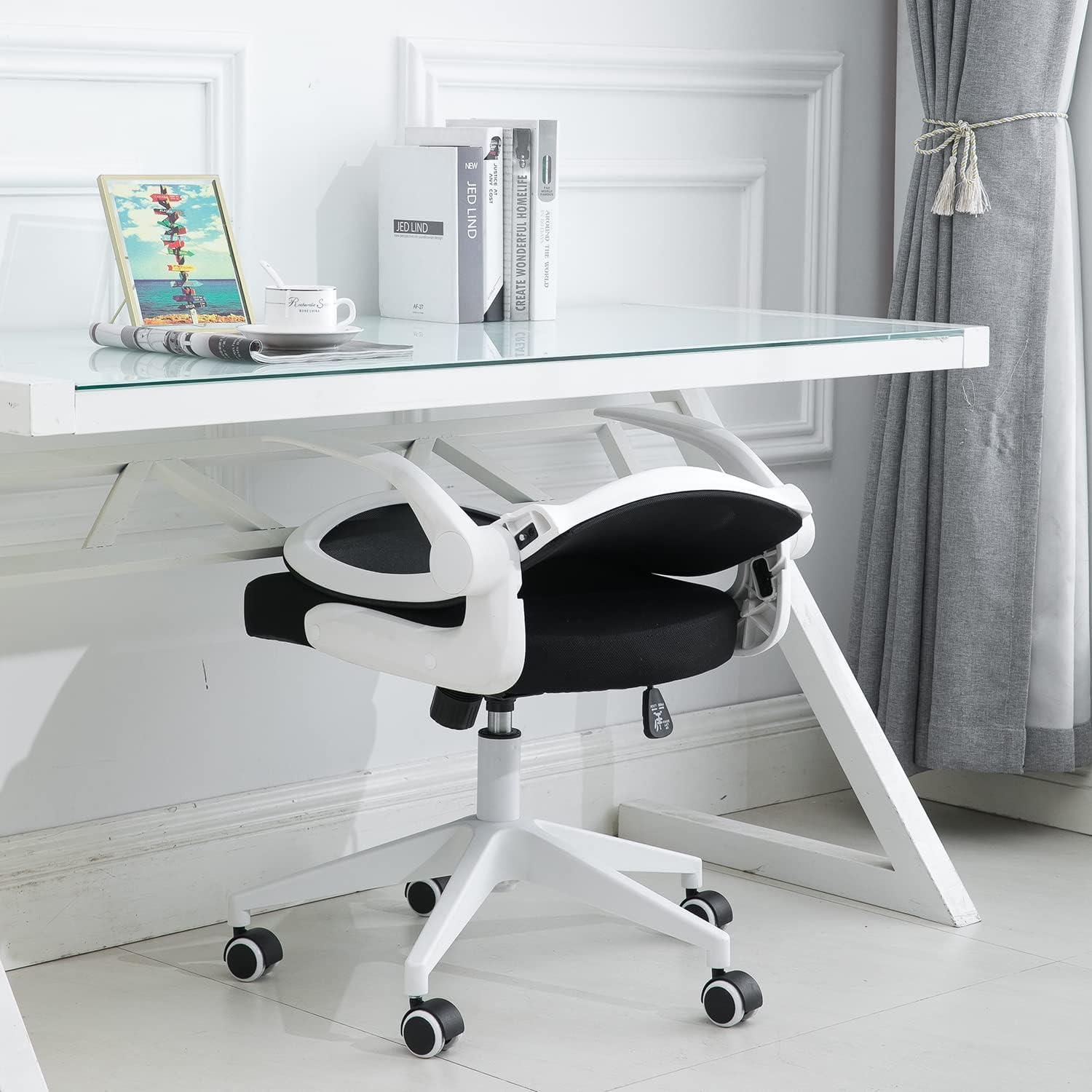 White Mesh Ergonomic Swivel Office Chair with Adjustable Arms