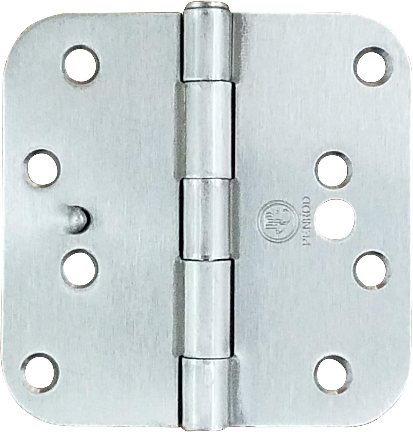 Security Door Hinges - Satin Nickel - 4" Inch with 5/8" Radius - Security Tab - 3 Pack