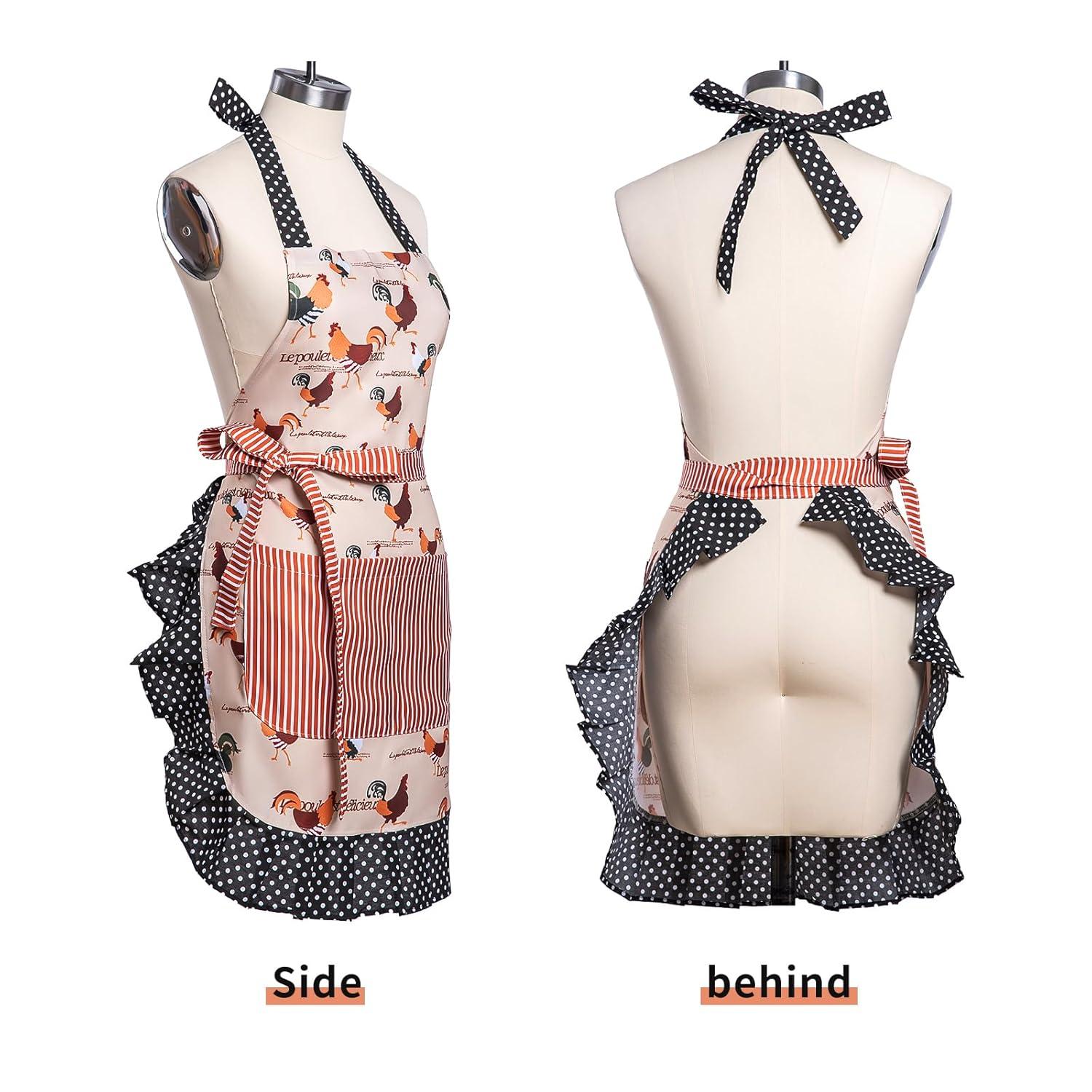 Lovely Flower Pattern Retro Aprons With Large Pockets for Women Girls Cooking Kitchen Bakery Mother's Gift