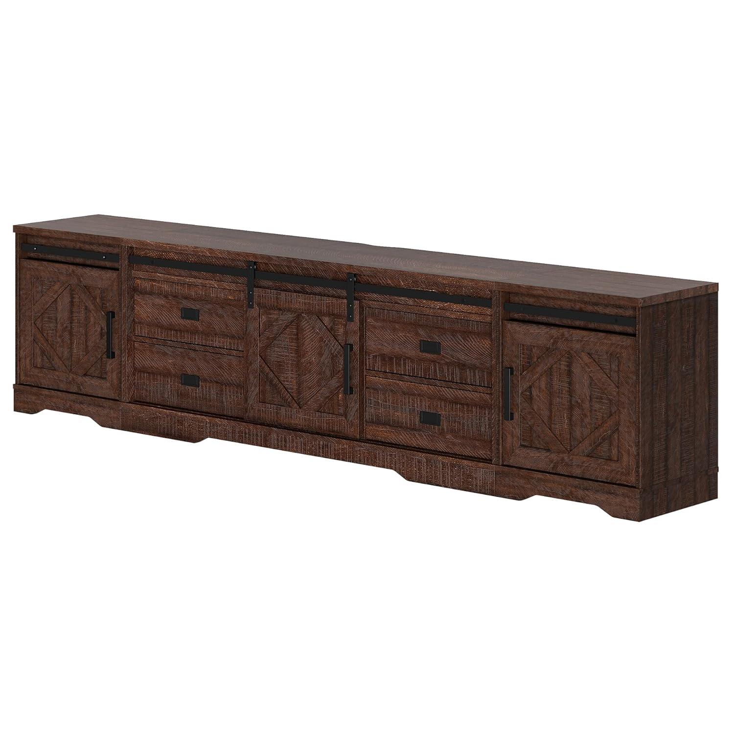Farmhouse TV Stand for up to 110" TVs with Drawers and Adjustable Shelf for Living Room, Rustic Brown