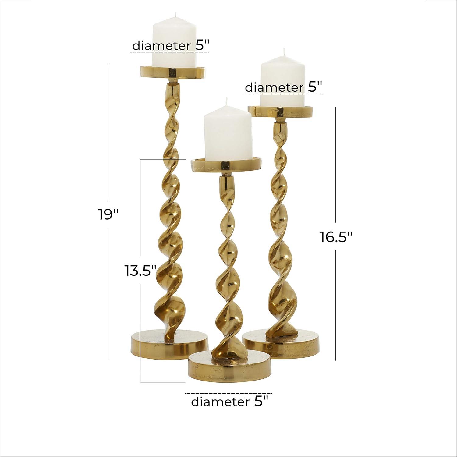 DecMode 3 Candle Gold Aluminum Metal Candle Holder, Set of 3