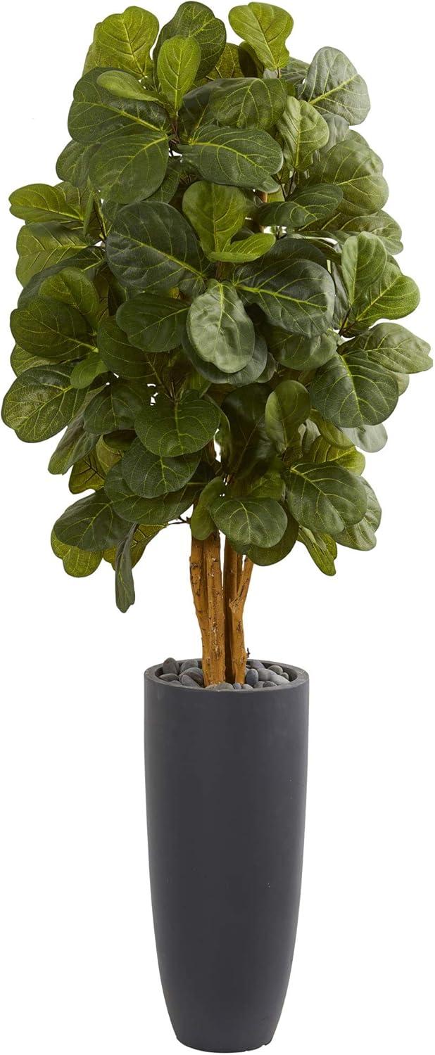 Nearly Natural 5.5-ft Fiddle Leaf Artificial Tree in Gray Cylinder Planter