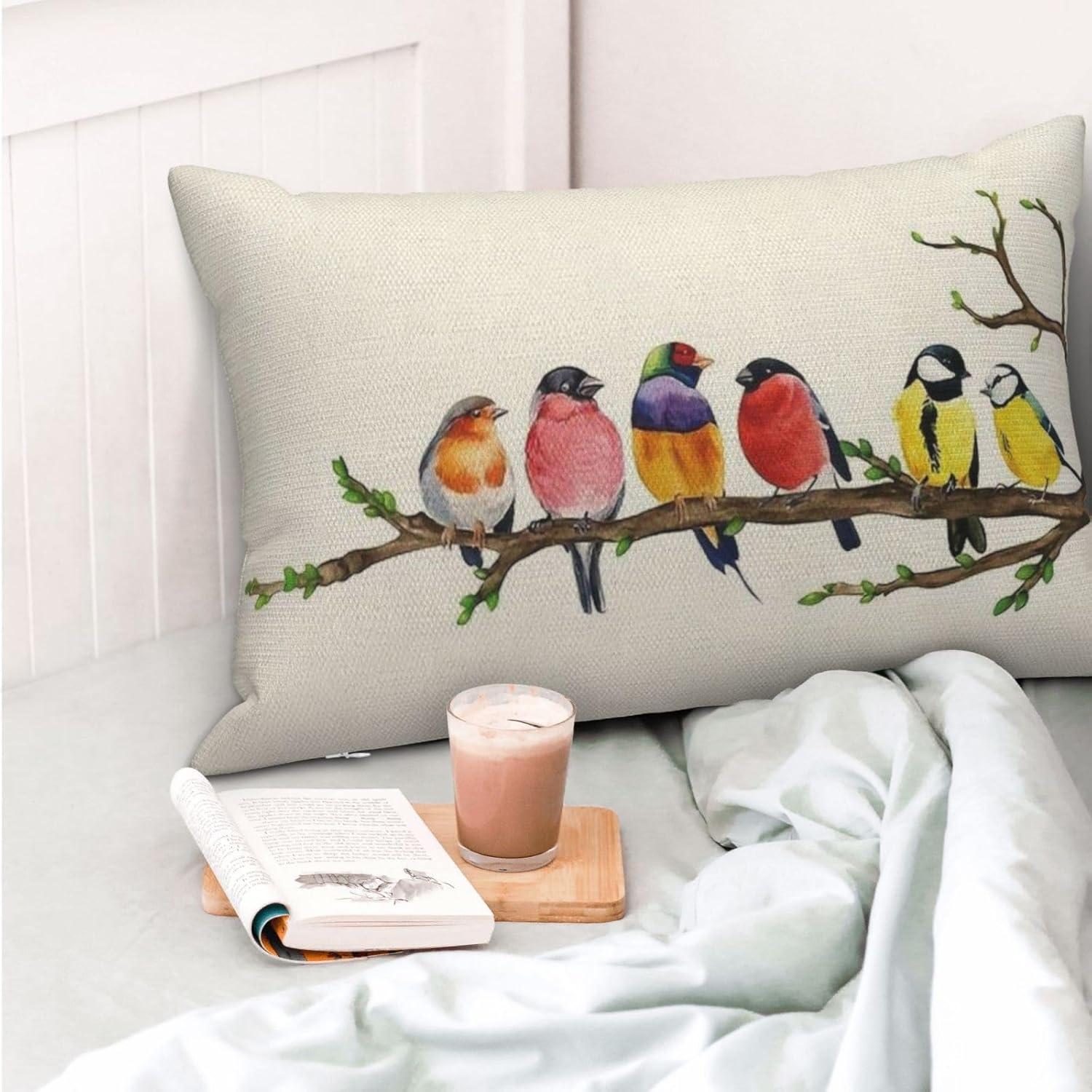 Chinoiseries Spring Pillow Covers 18x18 Set of 2, Black White Birds and Floral Throw Pillows Farmhouse Vintage Outdoor Decorative Cushion Case Decorations for Home Couch Sofa