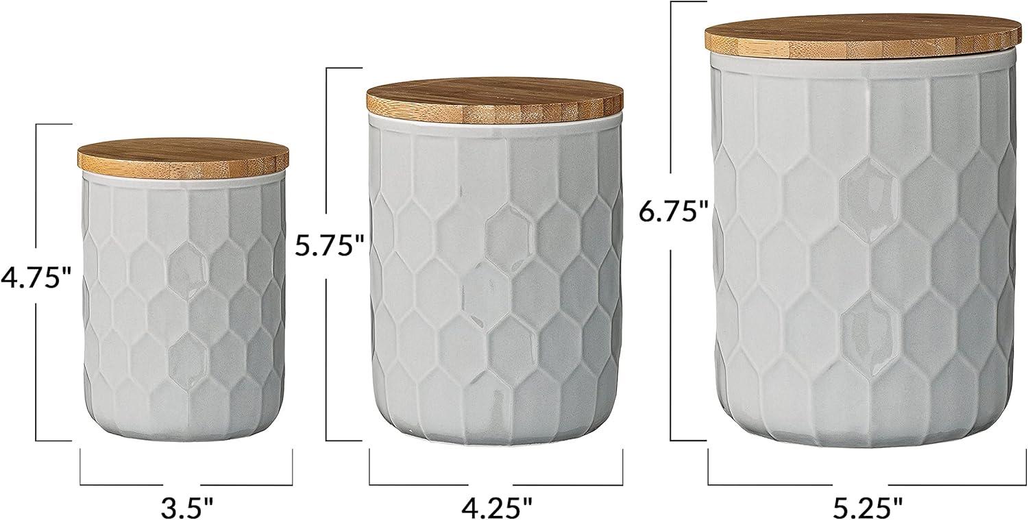 White Honeycomb Ceramic Canister Set with Bamboo Lids