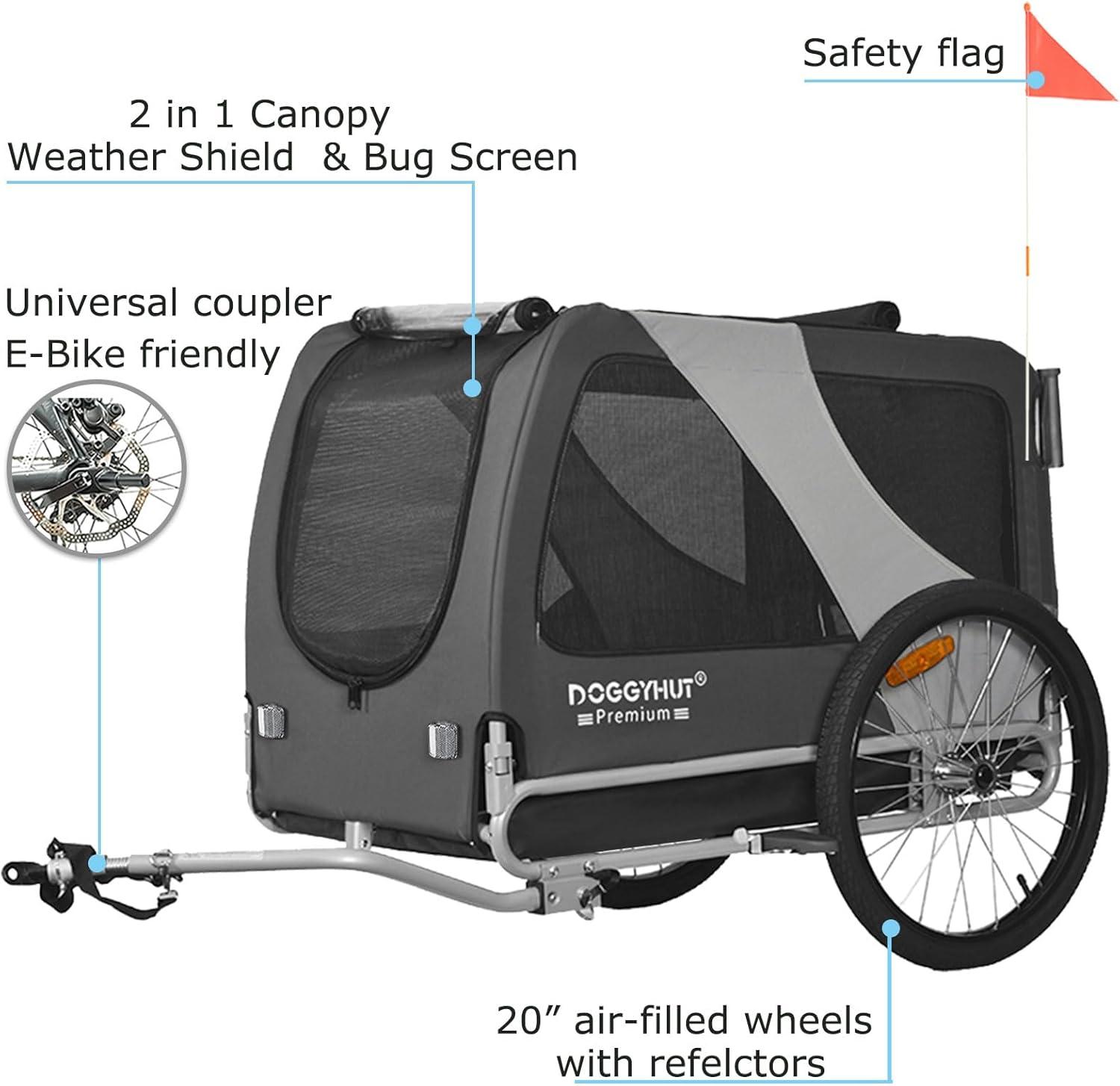 DOGGYHUT Premium XL Pet Bike Trailer & Stroller for Large Sized Dog or Multiple Small Dogs,Low Center of Gravity,Parking Brakes,Easy Folding Frame,Bicycle Carrier