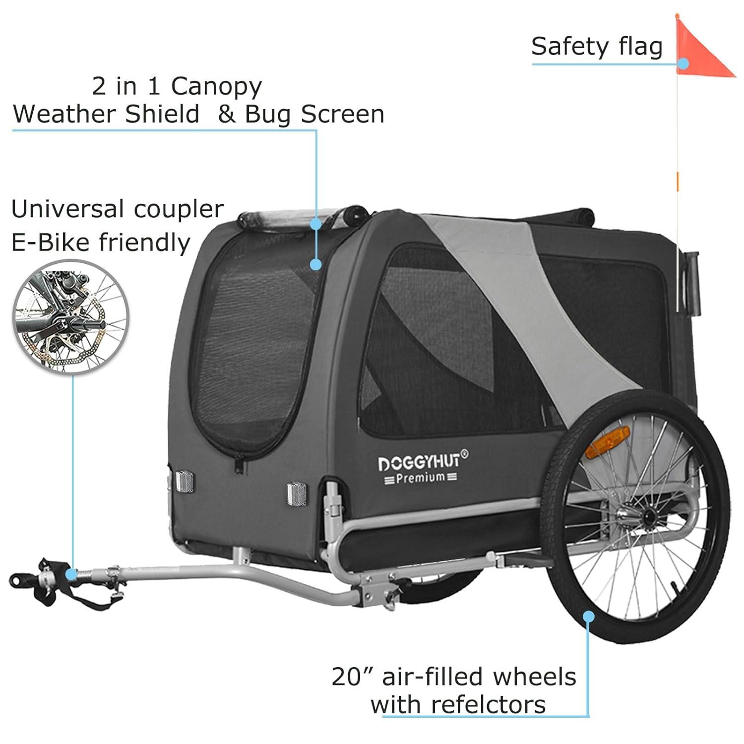 DOGGYHUT Premium XL Pet Bike Trailer & Stroller for Large Sized Dog or Multiple Small Dogs,Low Center of Gravity,Parking Brakes,Easy Folding Frame,Bicycle Carrier