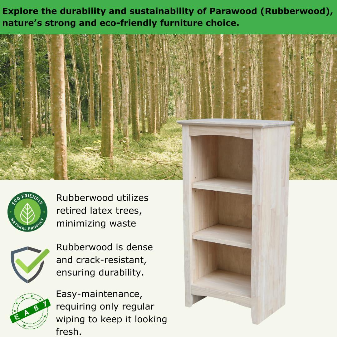 36" Shaker Bookcase Unfinished Brown - International Concepts: Solid Parawood, 2-Tier Storage