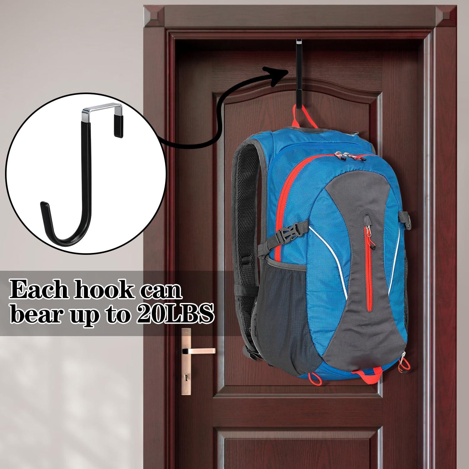 Over The Door Hooks, 4 Pack Upgraded Long Door Hangers Hooks with Rubber Prevent Scratches Heavy Duty Organizer Hooks for Hanging Clothes, Towels, Hats, Coats, Bags Black