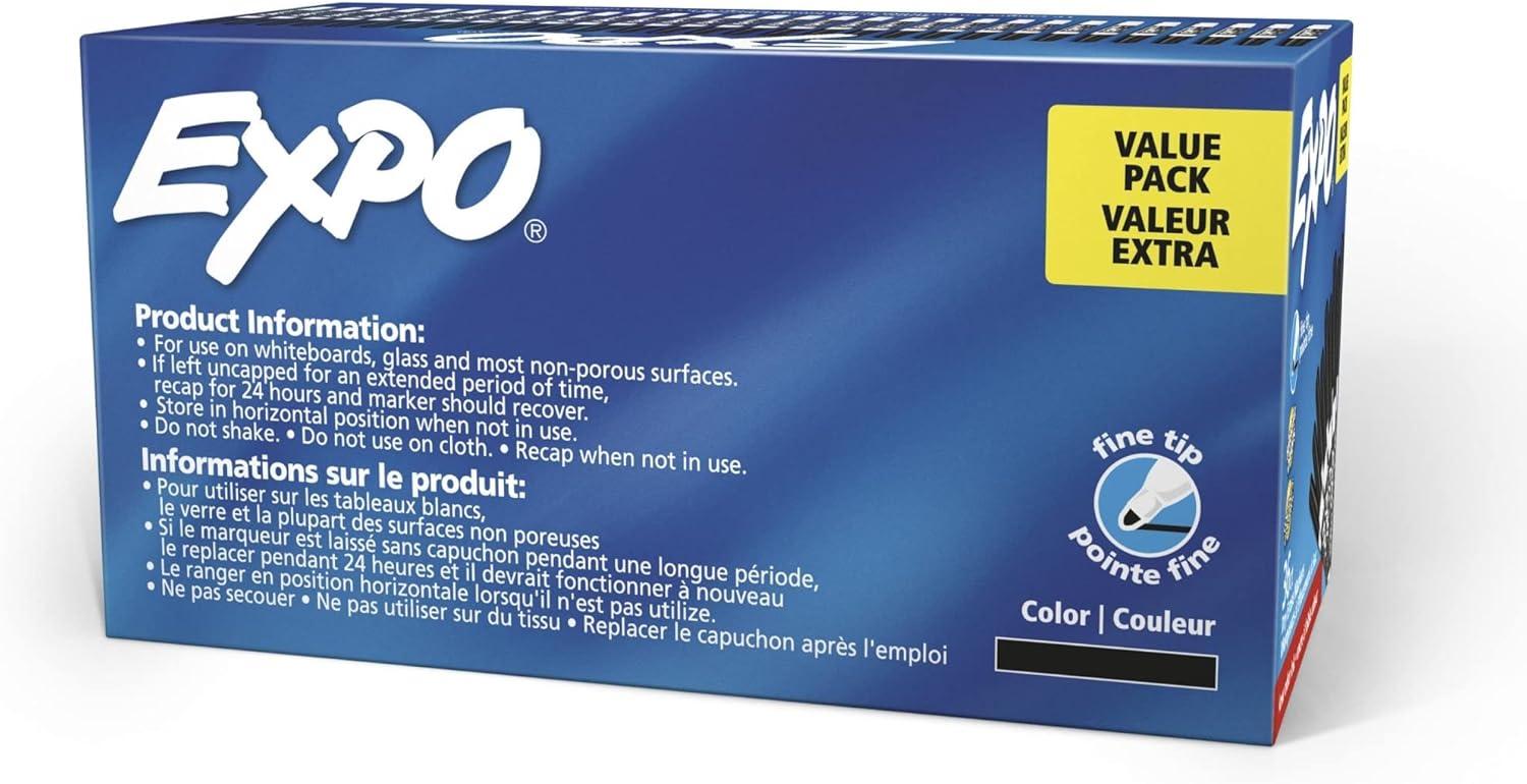 Expo 36ct Lo Odor Fine Point Markers Black: Thin Black Dry Erase, Art & Office, 6+ Years, 36 Pack