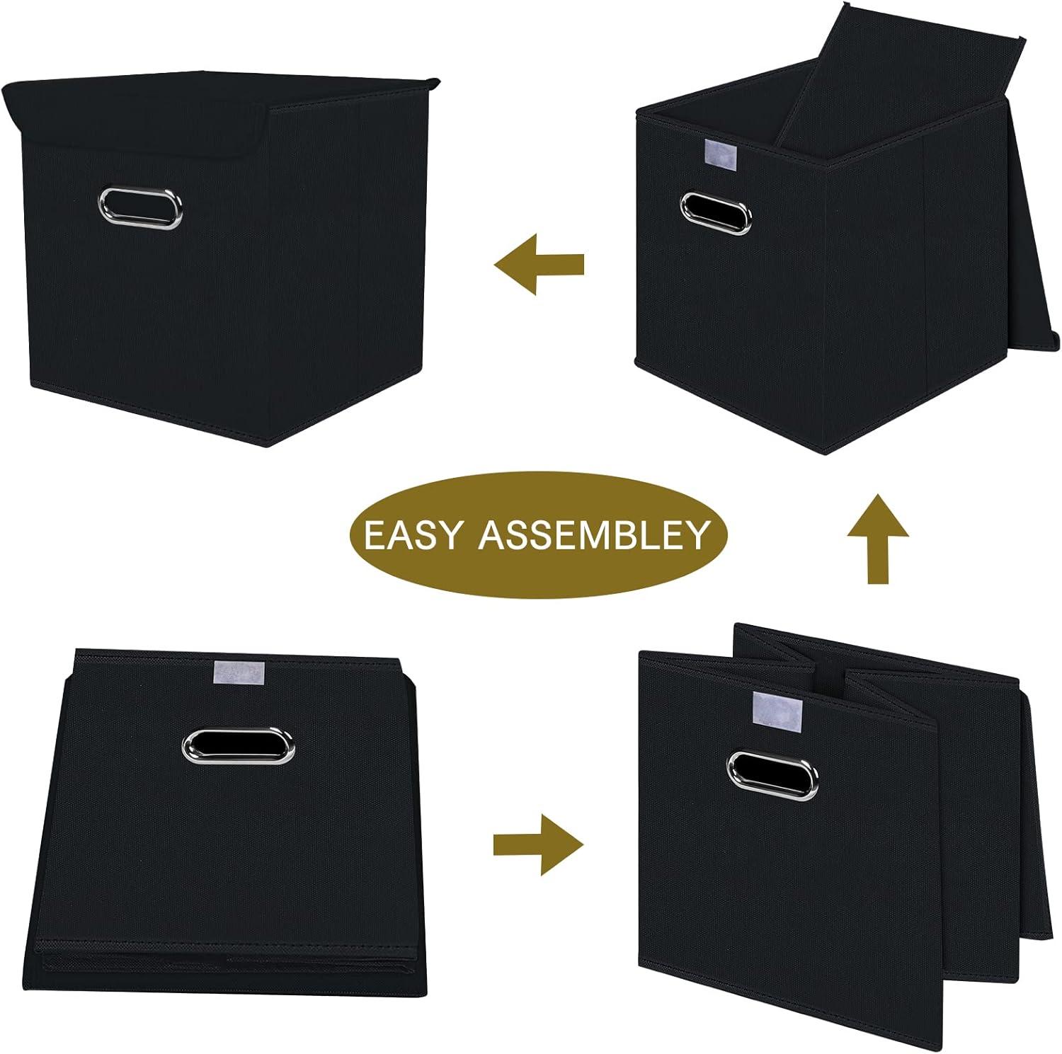Fabric Storage Cube Bins with Lids Closet Organizers collapsible storage bins basket with Handles for Home,Storage Boxes for Organizing,3 Pack,(black)