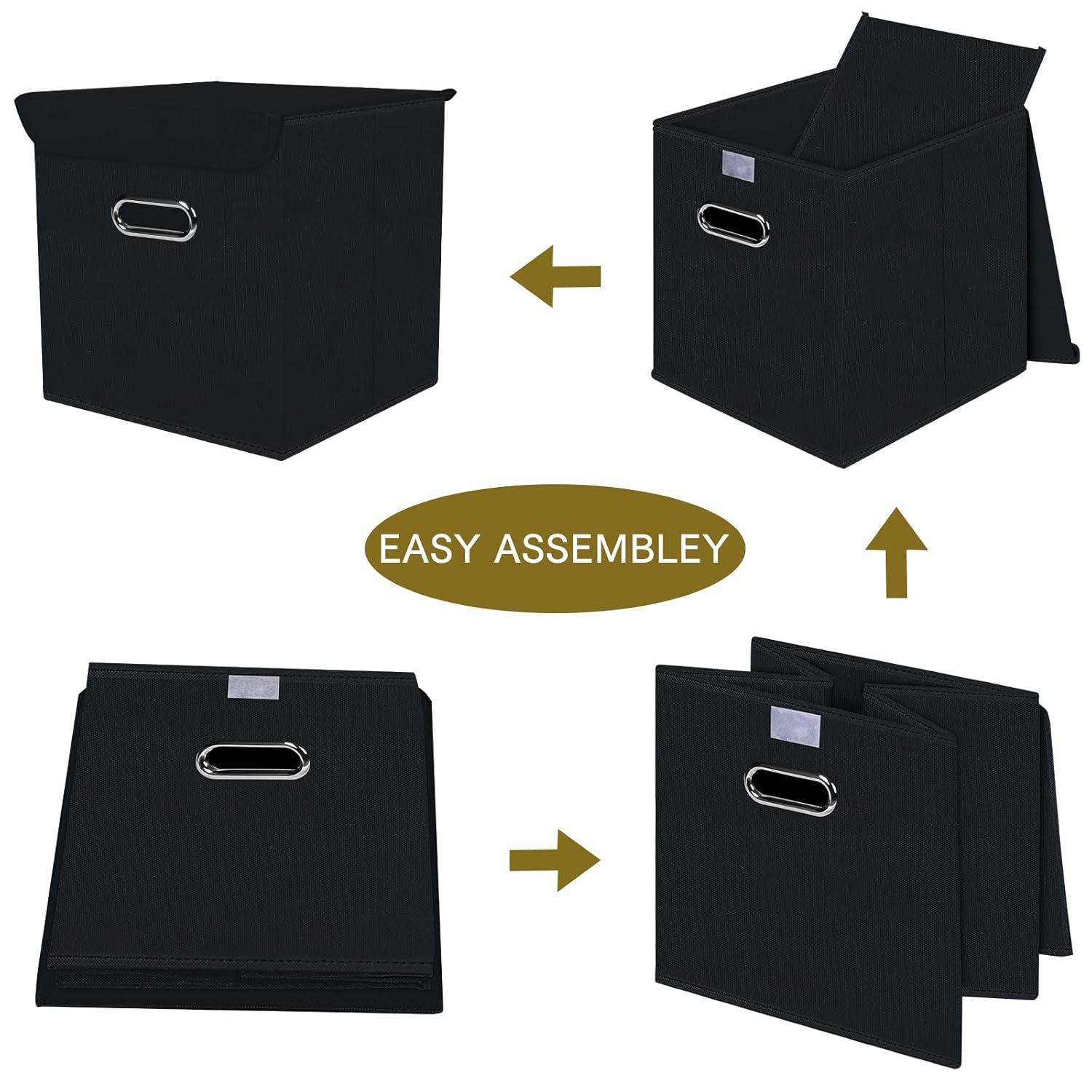 Fabric Storage Cube Bins with Lids Closet Organizers collapsible storage bins basket with Handles for Home,Storage Boxes for Organizing,3 Pack,(black)