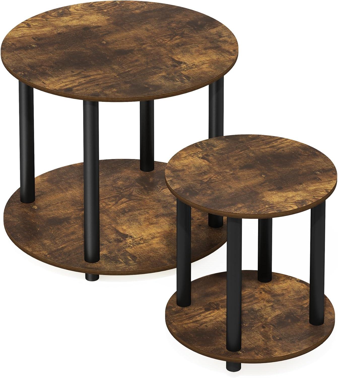 Furinno Turn-N-Tube 2-Tier Round Wooden End Table, Amber Pine
