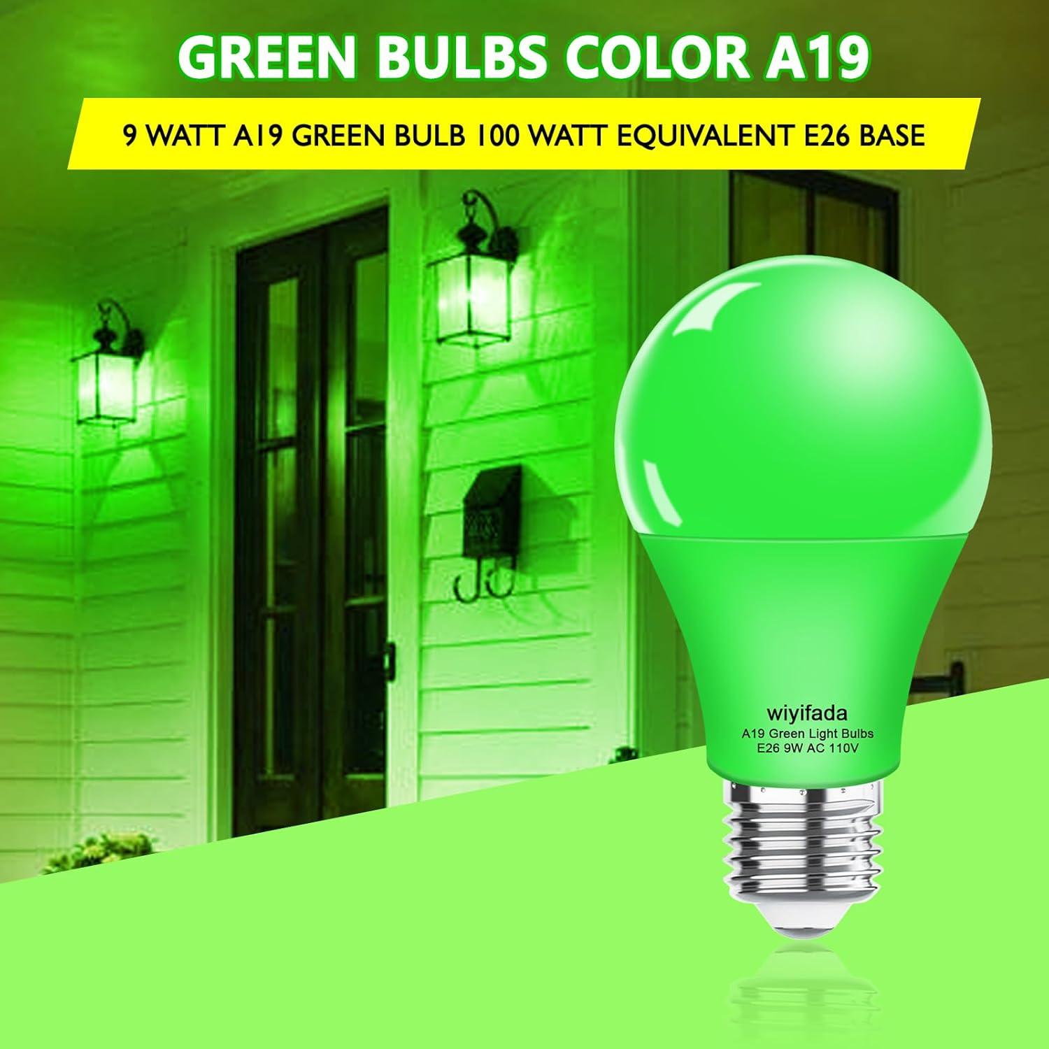 EDISHINE Green LED Light Bulbs for Holiday Party Decoration, A19 9W LED Bulbs 60W Equivalent E26 Base 4 Pack, ETL Listed