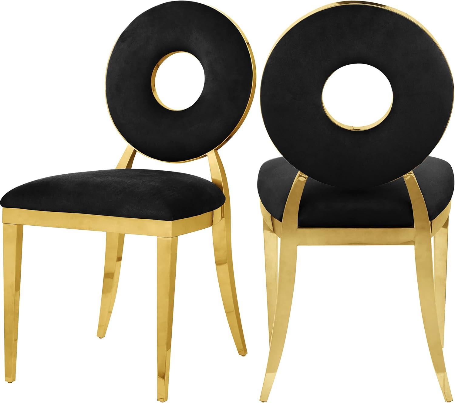 Carousel Black Velvet Dining Chair with Gold Stainless Steel Frame, Set of 2