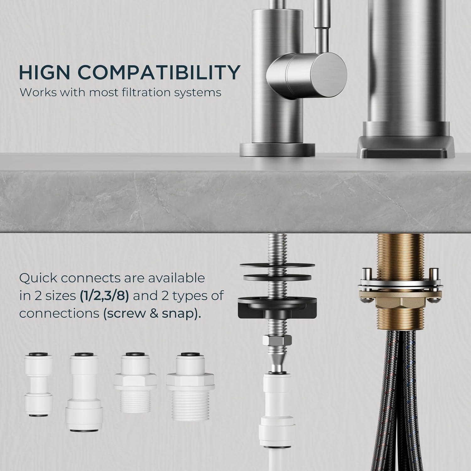 ARCORA Stainless Steel Pull-Down Kitchen Faucet and Water Filter Faucet Combo