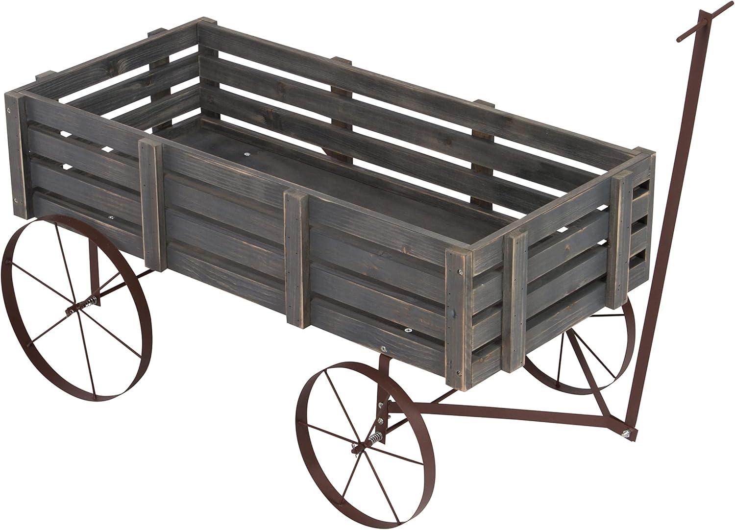 Shine Company Transitional Cedar Wood Decorative Wagon Garden Planter in Gray