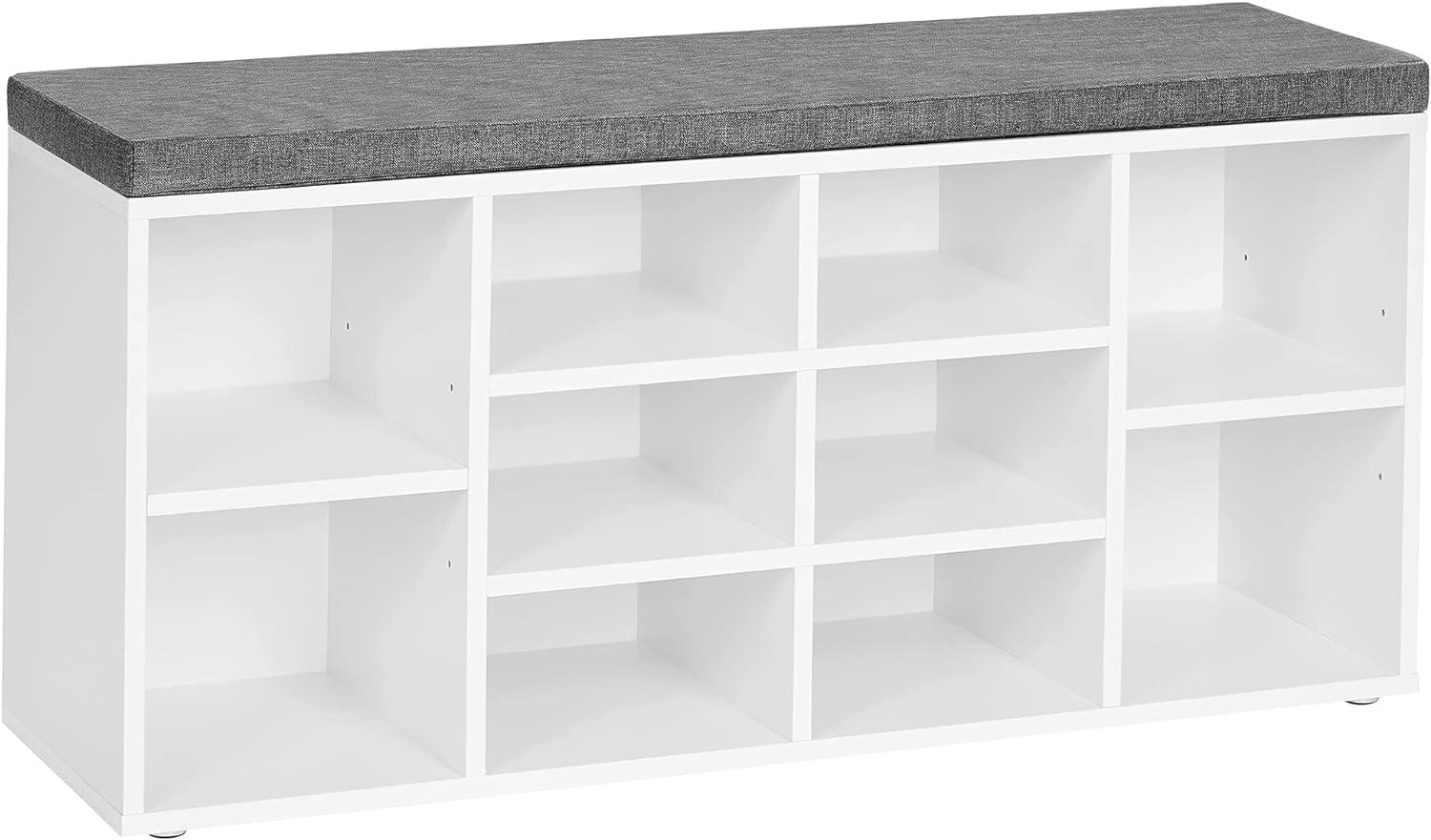 Yaheetech Shoe Storage Bench Shoes Organizer with 10 cubbies and Cushion Seat, White