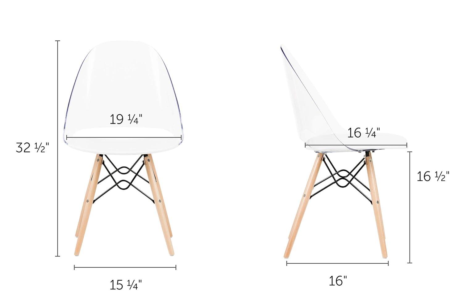 George Oliver South Shore Mid-Century Modern Eiffel Office Chair With Wooden Legs, Clear/White