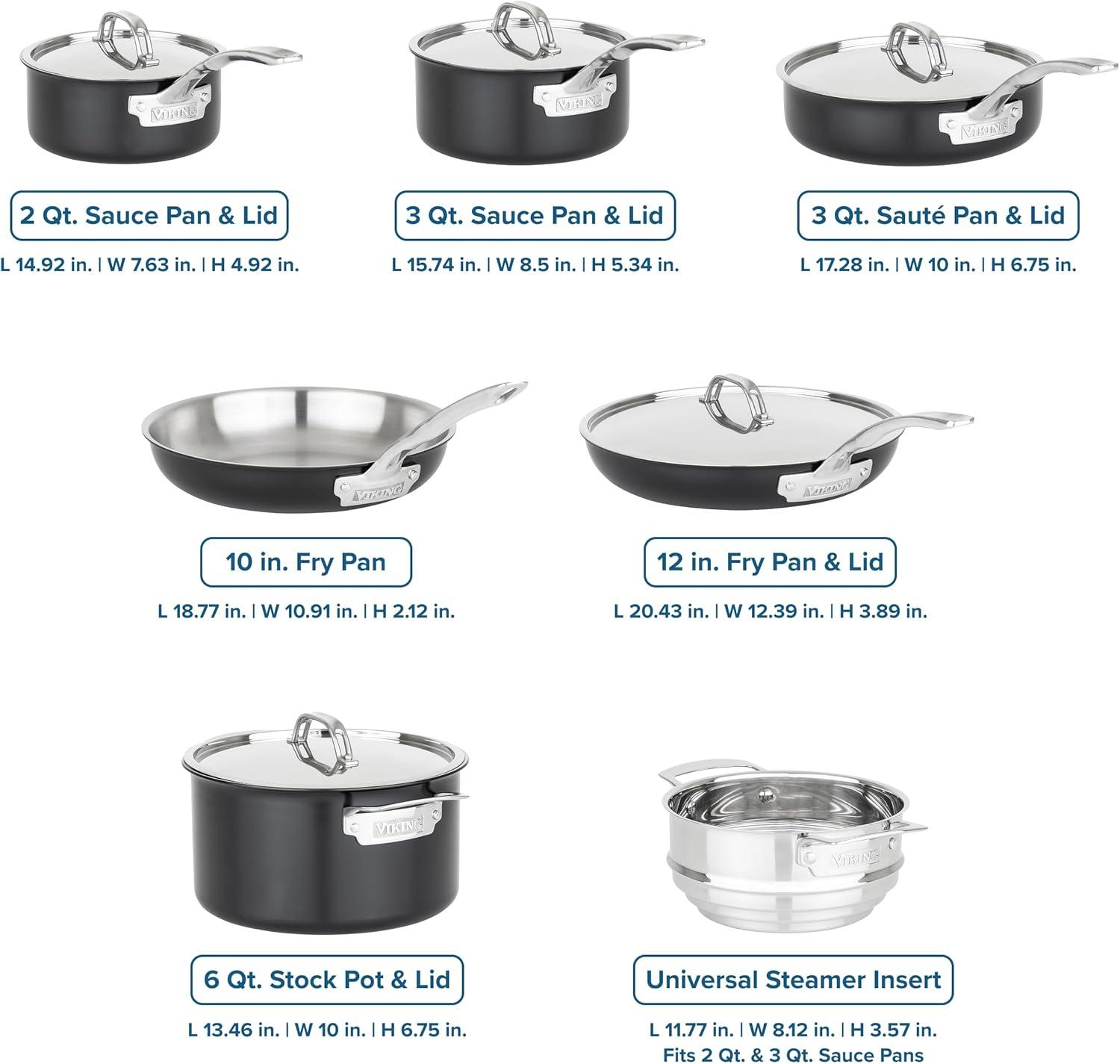 Viking Viking 12pc Cast Black 3-Ply Stainess Steel Cookware Set with Metal Lids