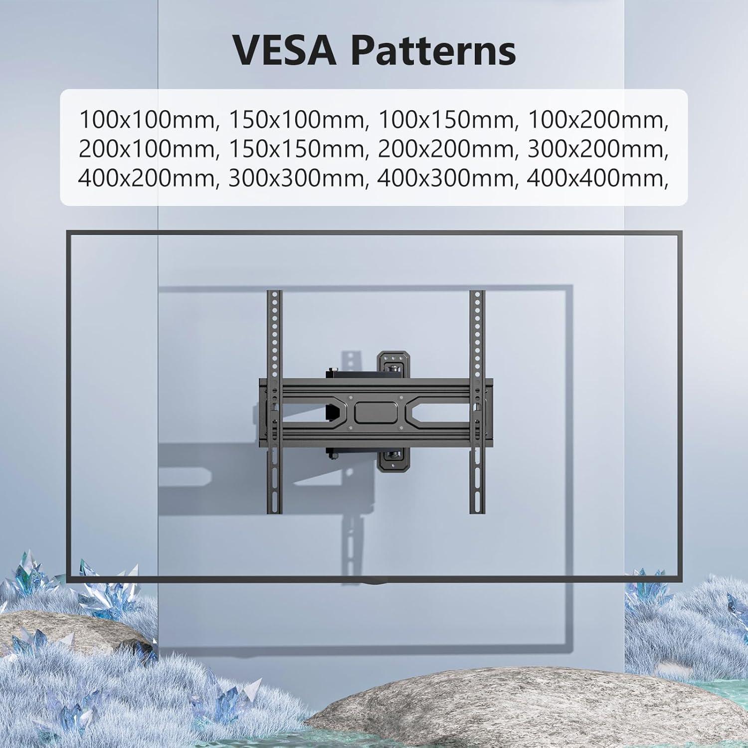 WALI TV Wall Mount for 32-55 inch Flat/Curved TVs, Full Motion Articulating Arm Corner TV Mount for LED,LCD,OLED Screens up to 77lbs, VESA 400x400mm (FTM-1), Black