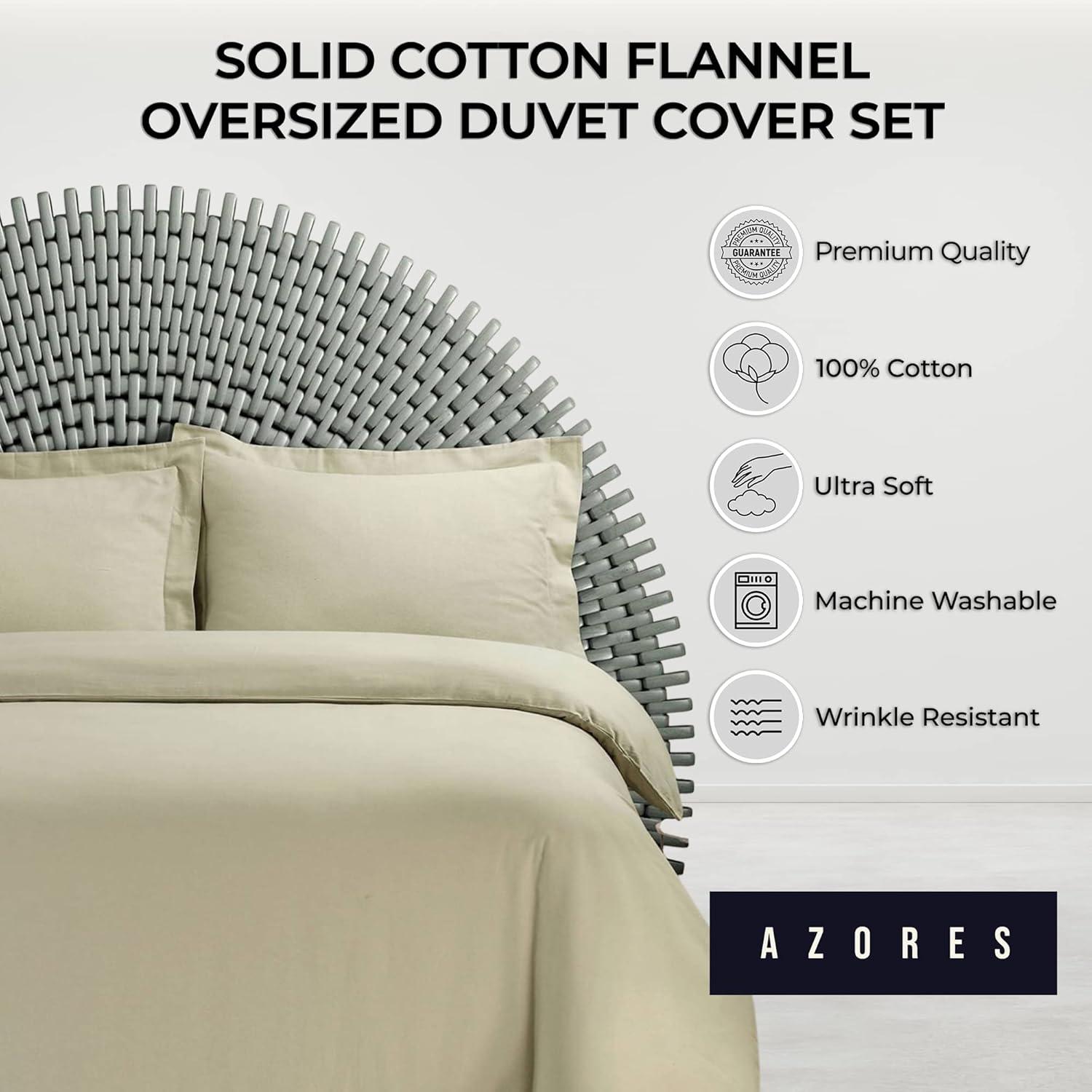 Solid Cotton Flannel Oversized Duvet Cover Set - Azores Home